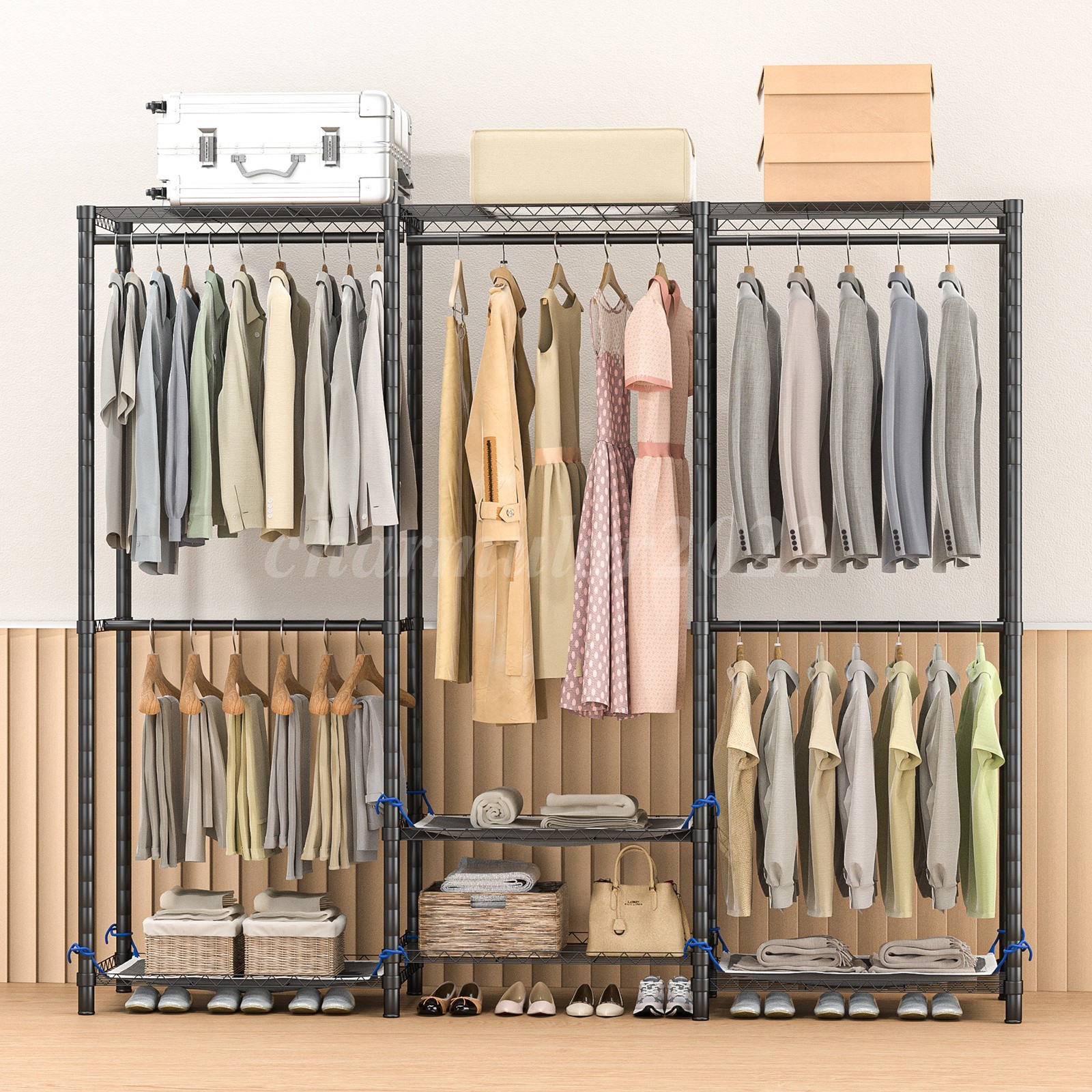 960 LBS Portable Wardrobe Closet Clothes Rack Storage Organizer with Cover Grey