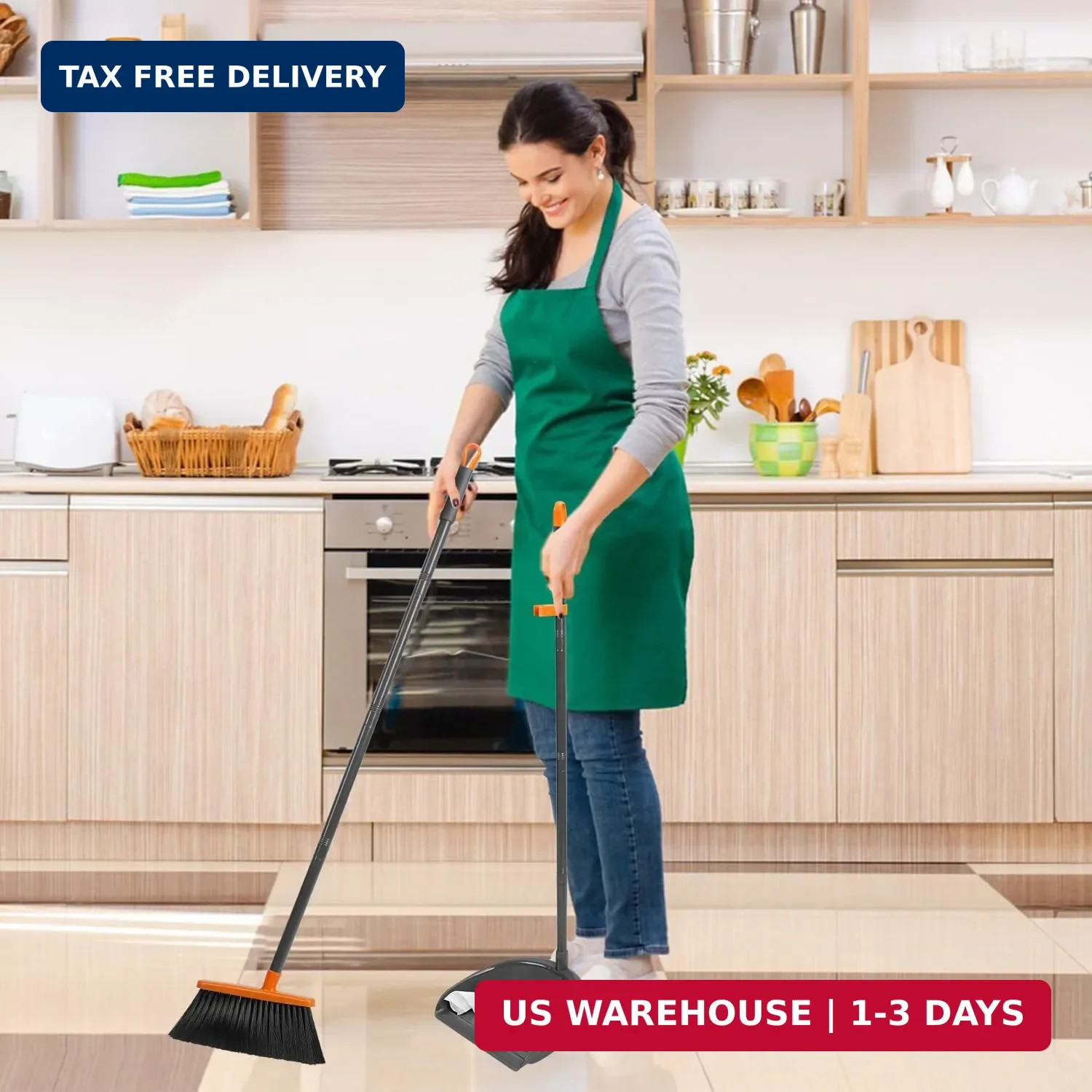 Long Handle Broom with Dustpan Combo Set for Office Home Kitchen Lobby Floor Cle