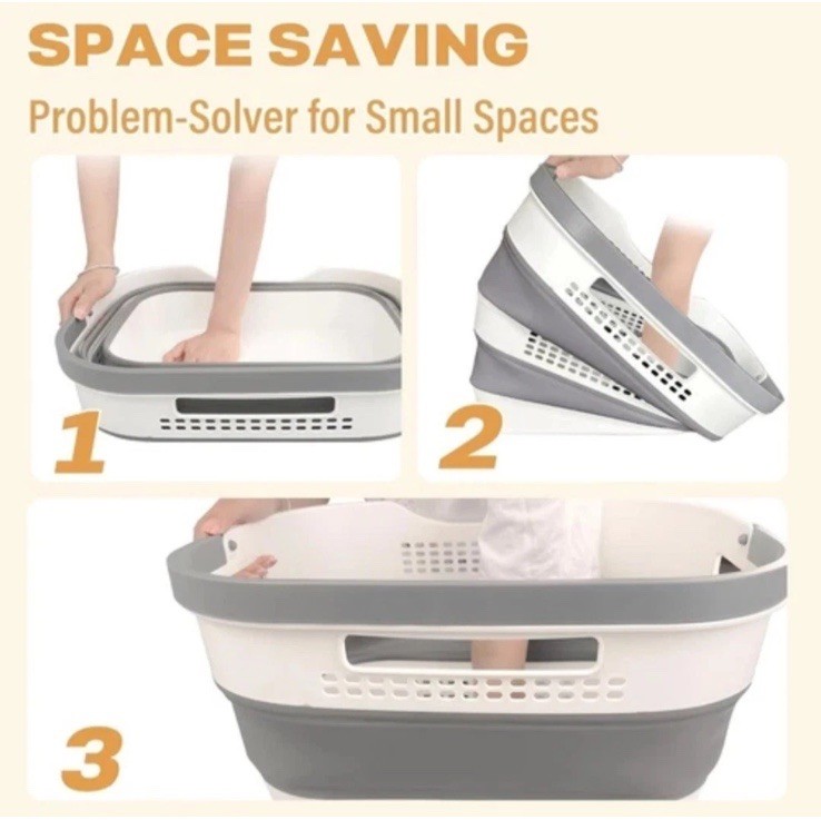 ✨43L (11.5 Gallon) Collapsible Laundry Basket w/Handles College Dorms Gray/white