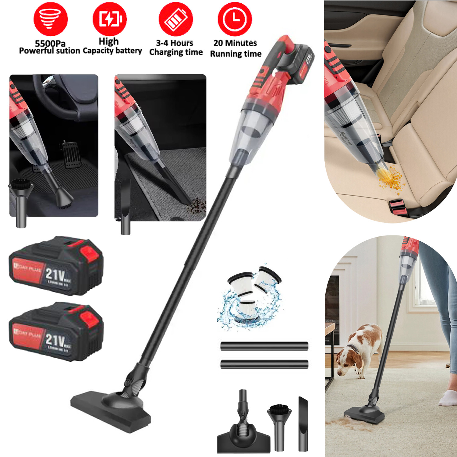 4 in 1 Cordless Vacuum Cleaner LED Rechargeable Lightweight Stick Vacuum Cleaner