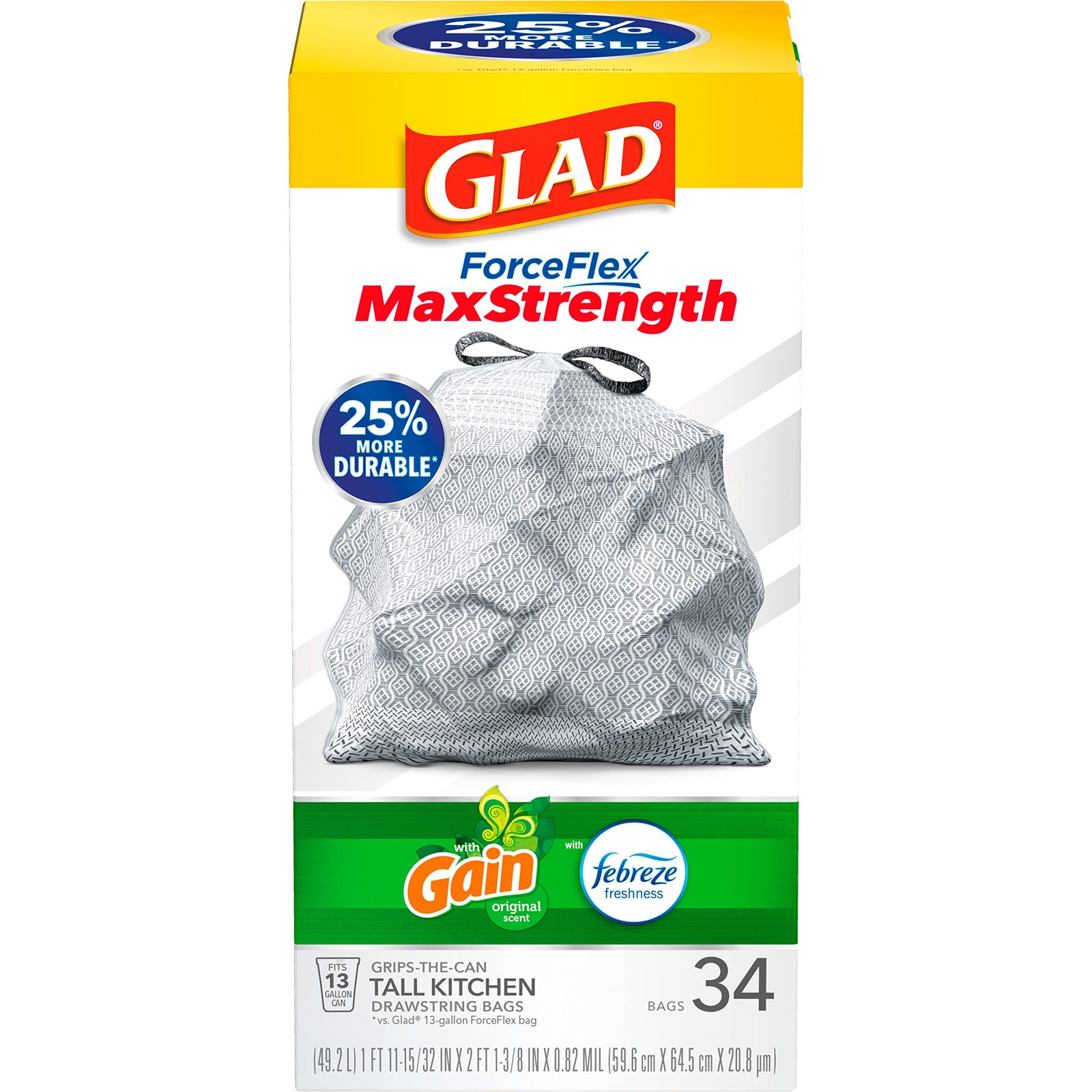 Glad ForceFlex Tall 13 Gal Gain Original 34ct