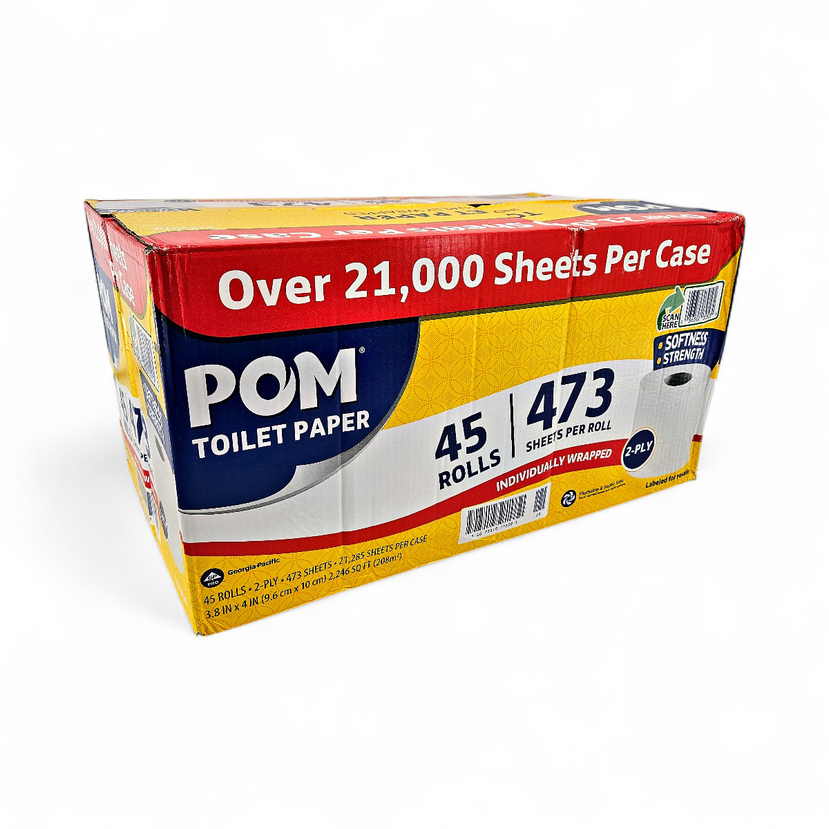 POM 2-Ply Toilet Paper Rolls Individually Wrapped Bathroom Tissue – 45 Count