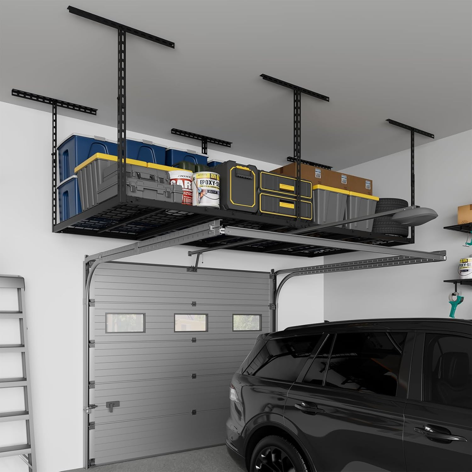 4X8FT Overhead Garage Storage Rack, 26″-40″ Height Adjustable Garage Ceiling Sto