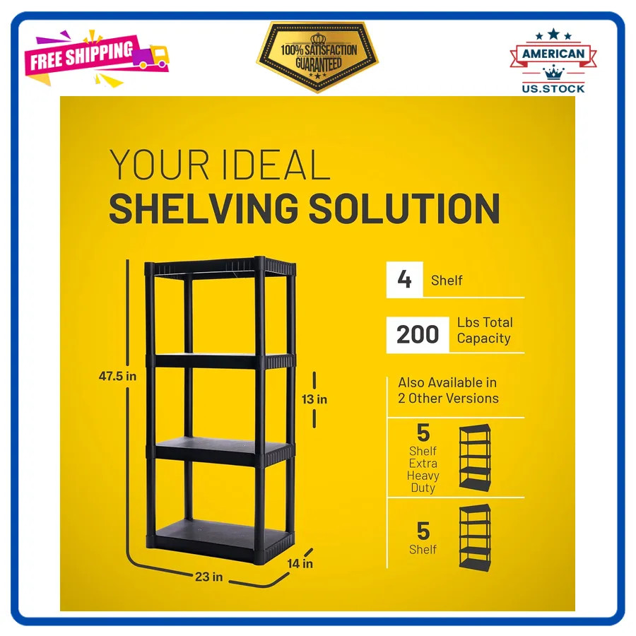 Plano 4-Shelf Plastic Storage Unit 48in x 23in x 14in 200lb Capacity Garage