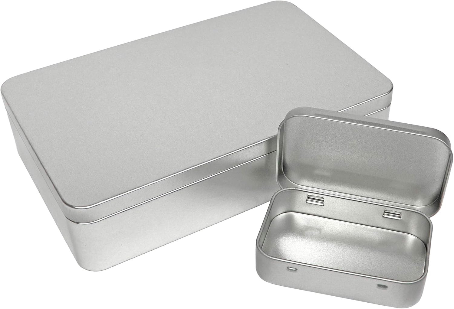 XL (8.5 X 5.3 X 1.9 In) Silver Metal Rectangular Empty Tin Box Containers for Gi
