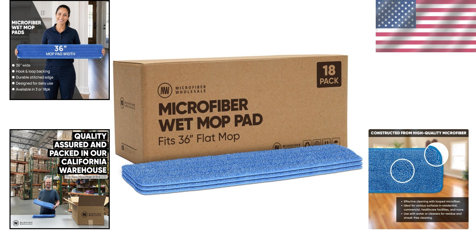 18 Pack 36″ Microfiber Flat Mop Pads – Machine Washable