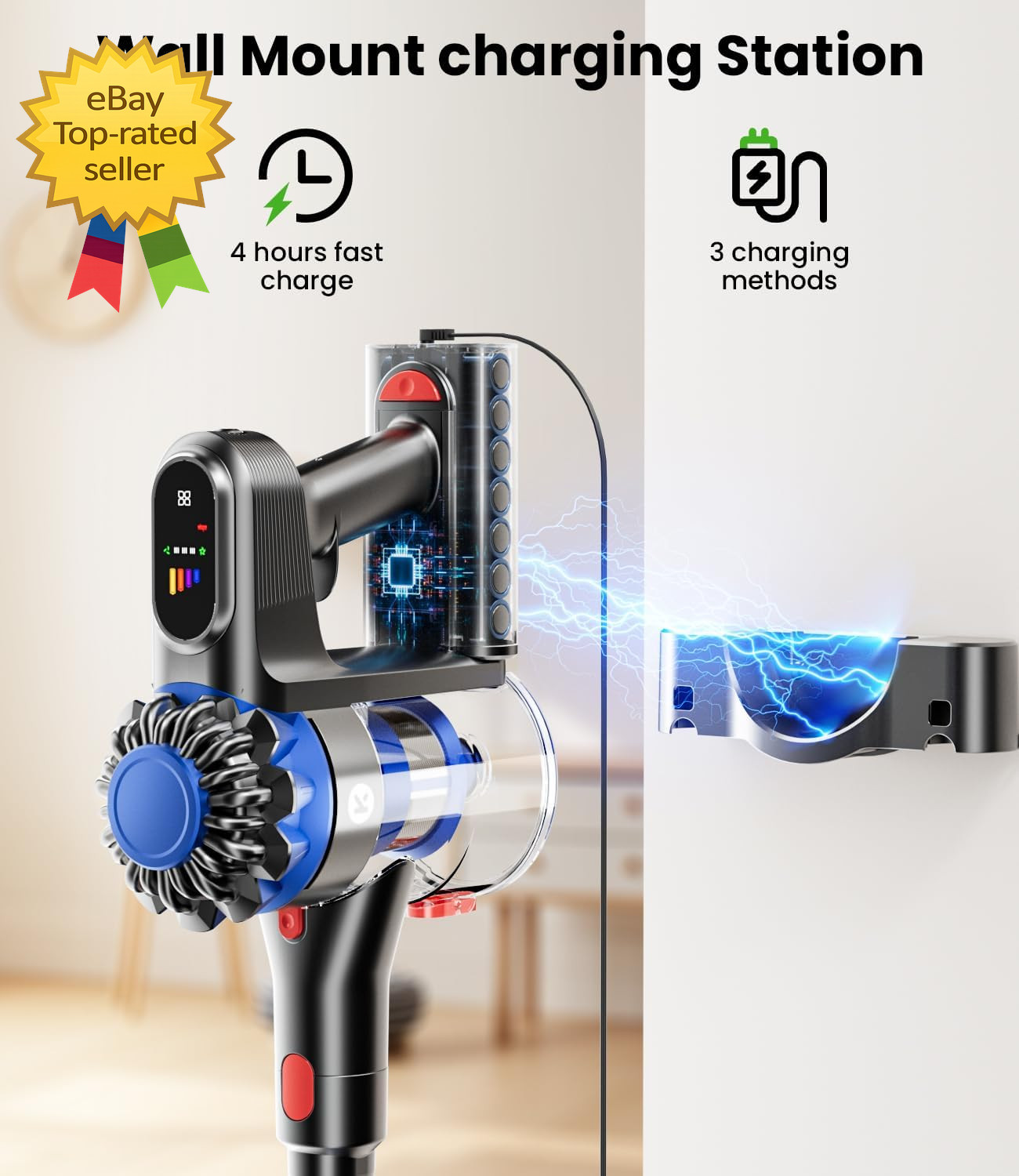 Cordless Vacuum Cleaner 500W/40Kpa Vacuum Cleaners for Home, 60Mins Stick Vacuu