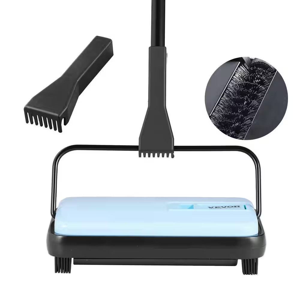Blue Manual Cordless Carpet Sweeper-Pet Hair/Dust Cleaning Home Office