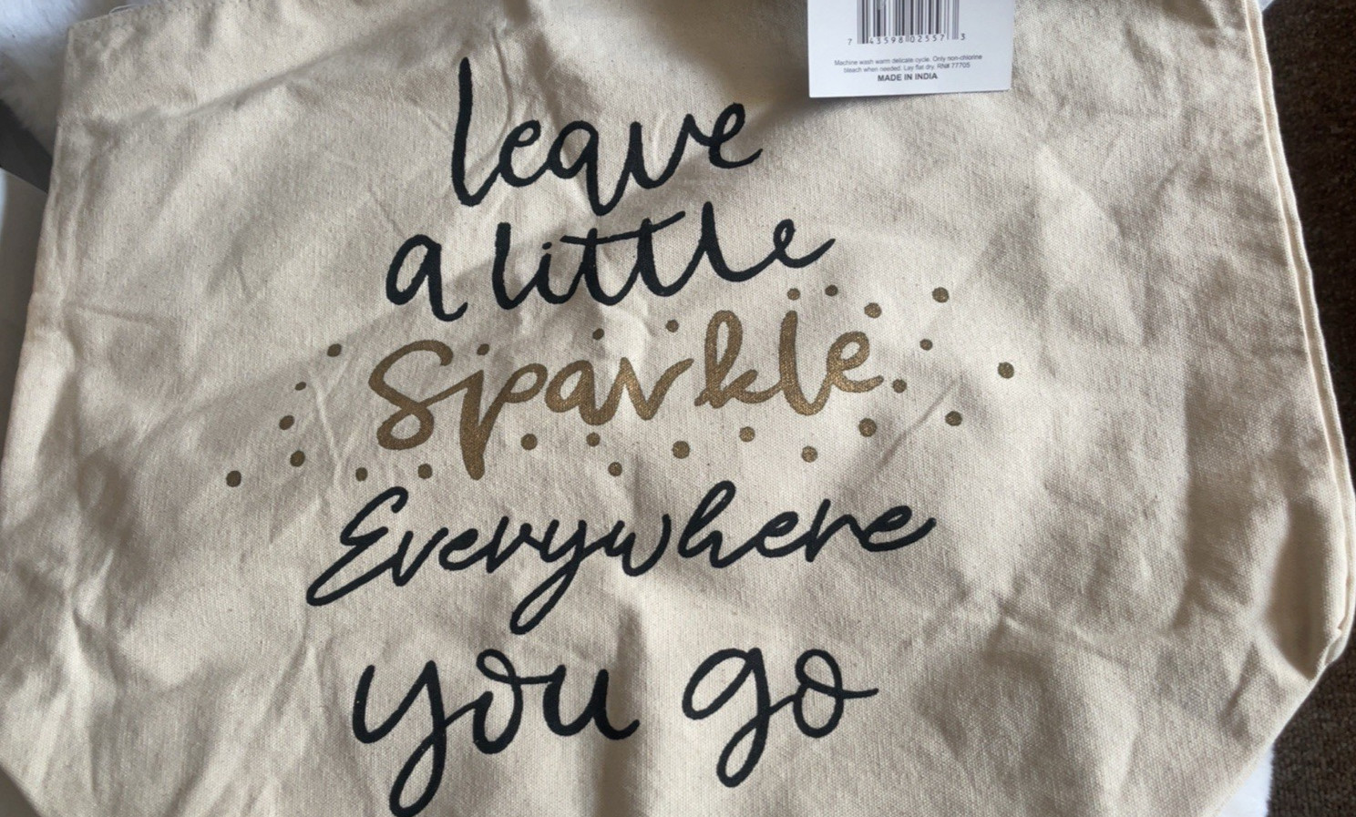 NWT CLASSIC REUSABLE TOTE BAG 23in. x 18in. x 9in. beige leave a little sparkle