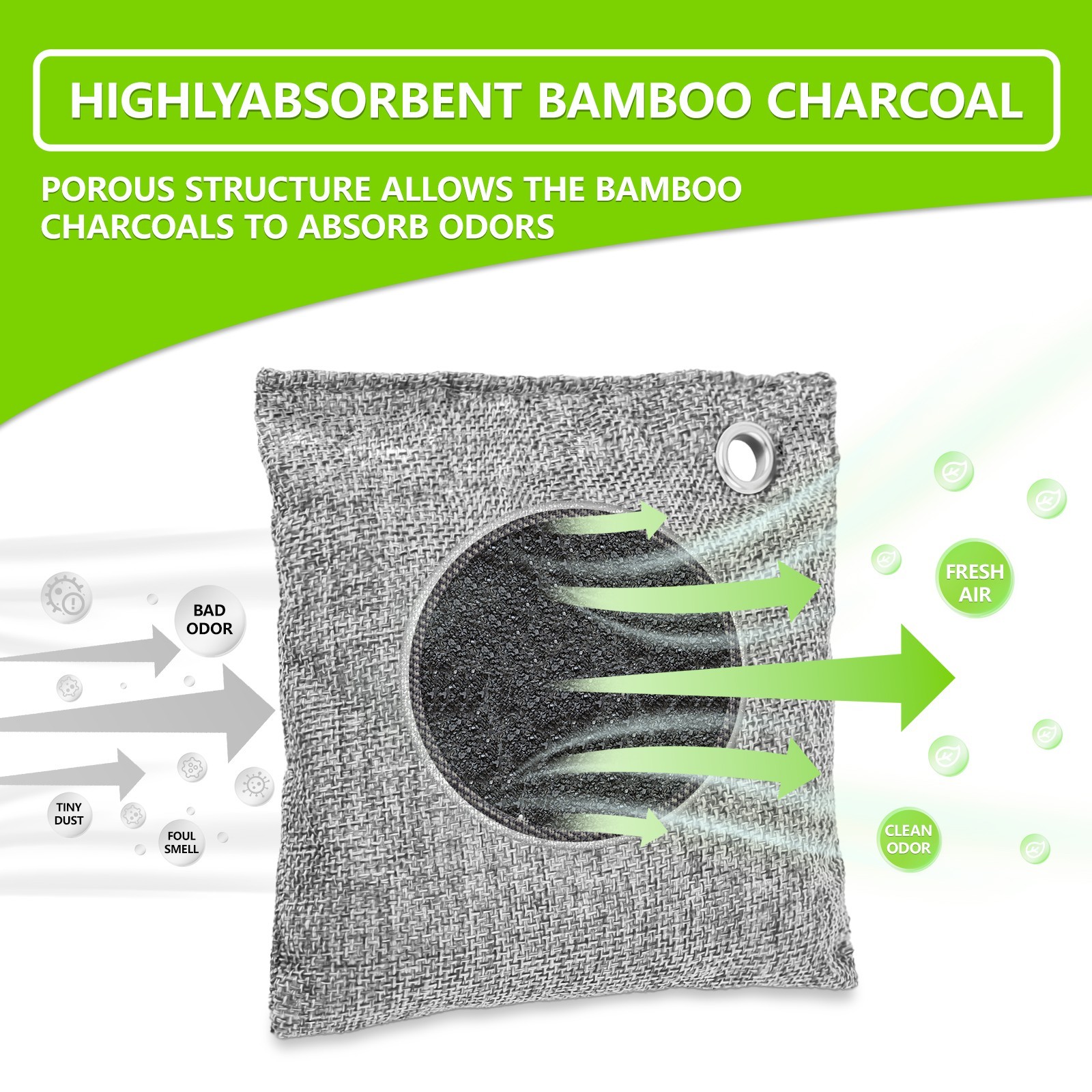 4 Packs Activated Charcoal Odor Absorber Nature Fresh Bamboo Air Purifying Bag