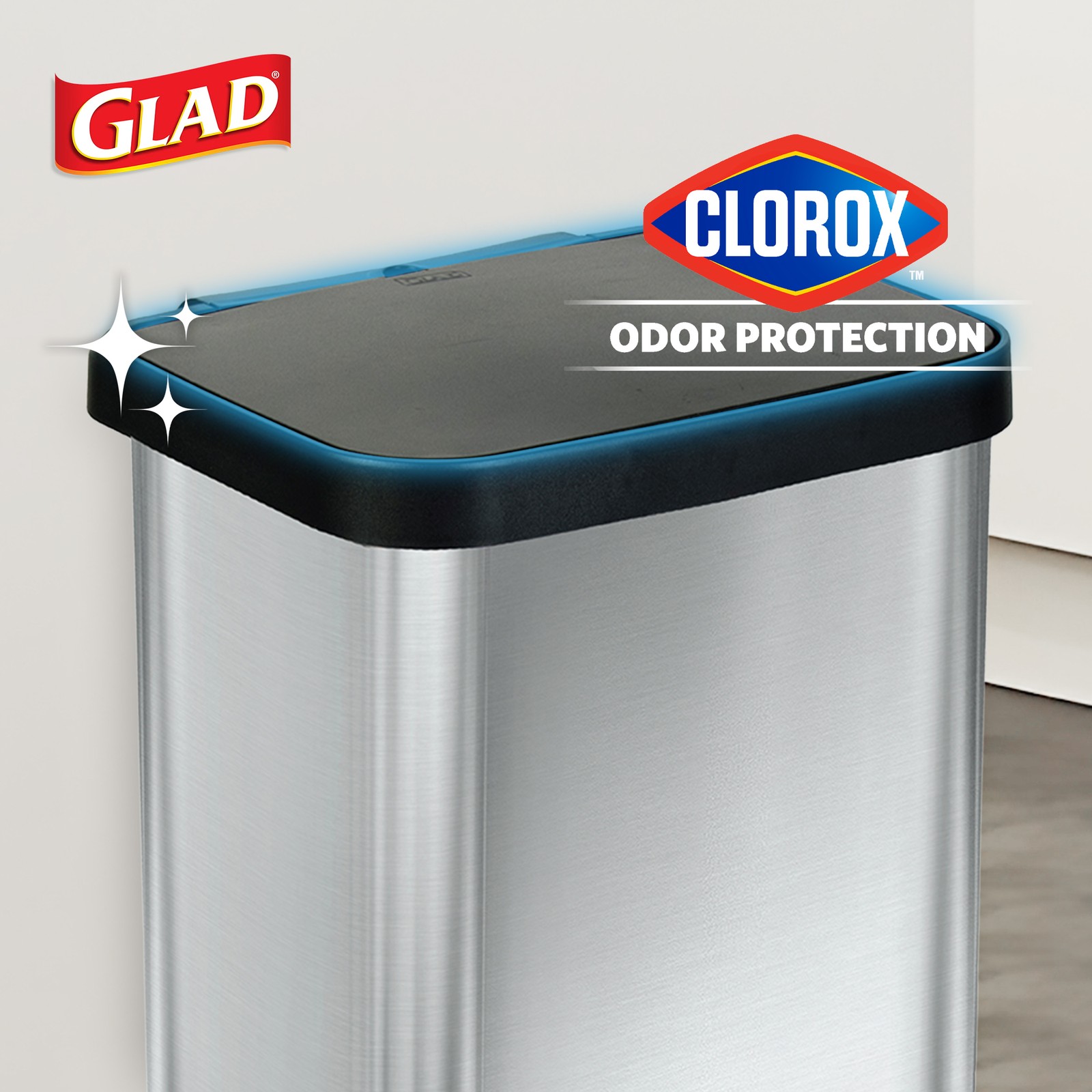 Glad Step Trash Can, Soft Close Lid Bin with Odor Protection, 13 Gal (Used)