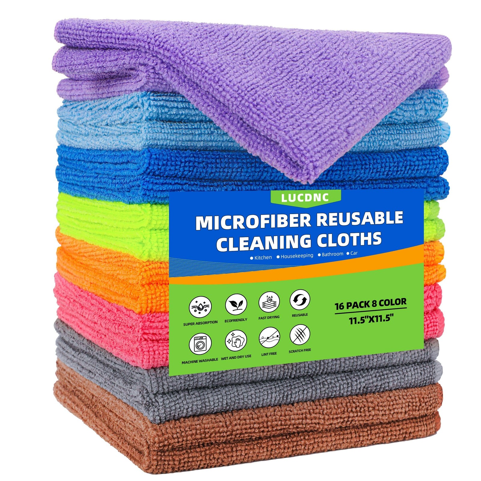 Microfiber Cleaning Cloths 16 Pack 8 Color Cleaning Rags for Housekeeping Hom…
