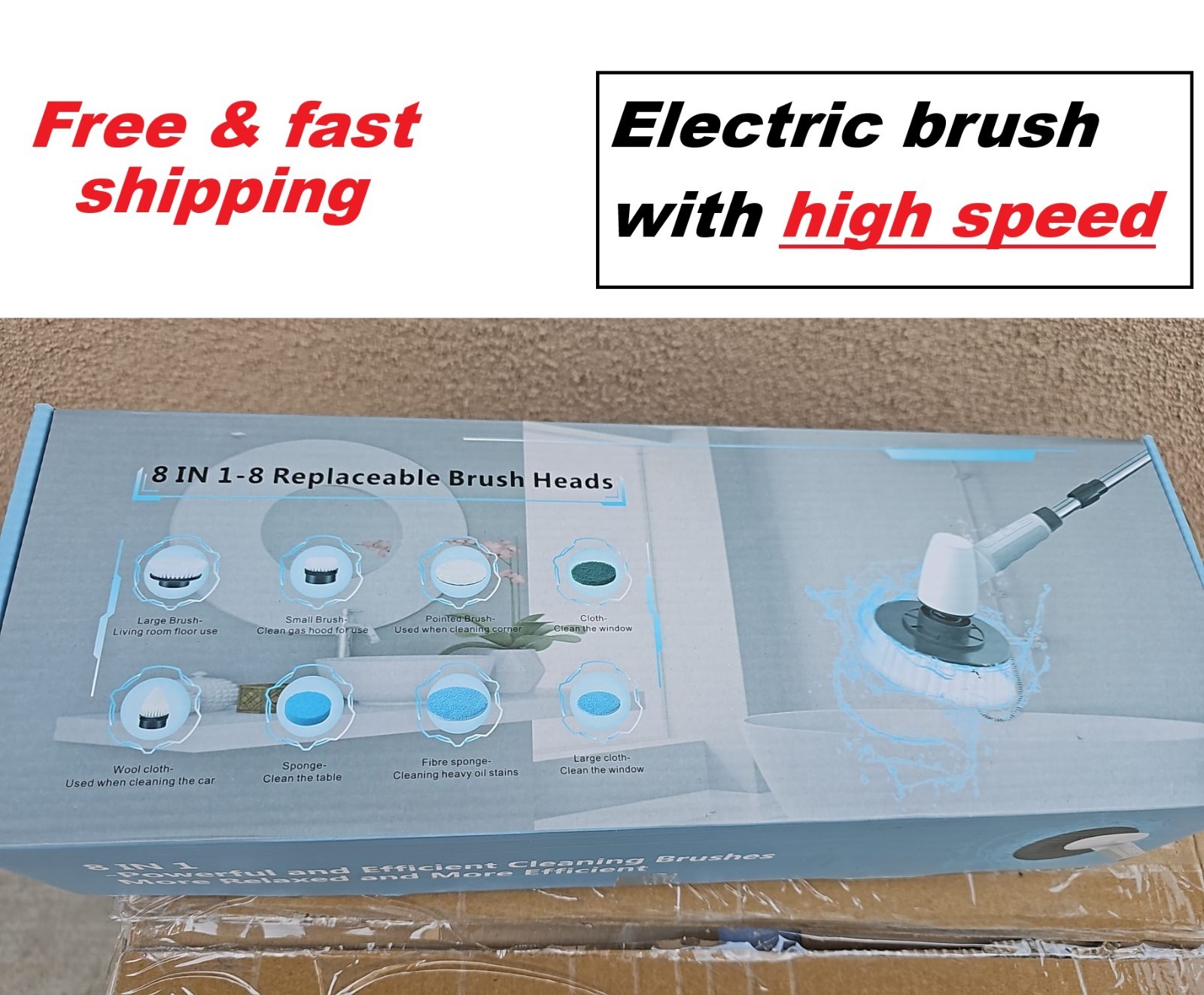 8 IN 1 Electric Spin Scrubber Cordless Power Cleaning Brush Rechargeable Cleaner