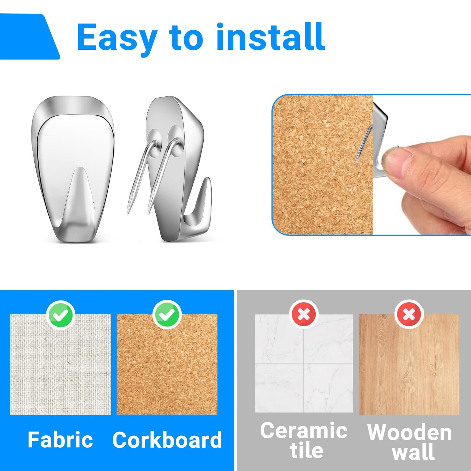 Silver Fabric Panel Cubicle Wall Clips Hooks 40 Lbs Capacity Pack 10 PCS