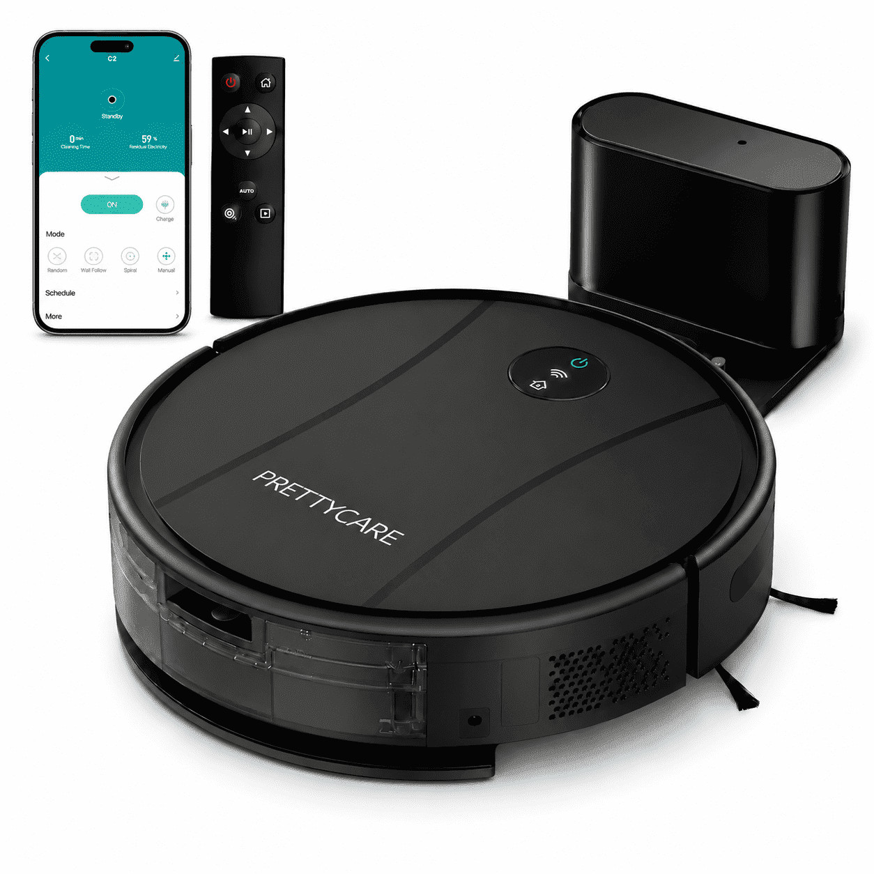 PrettyCare C2-v2 Robot Vacuum Mop Combo 8000Pa Suction 5200mAh, Black