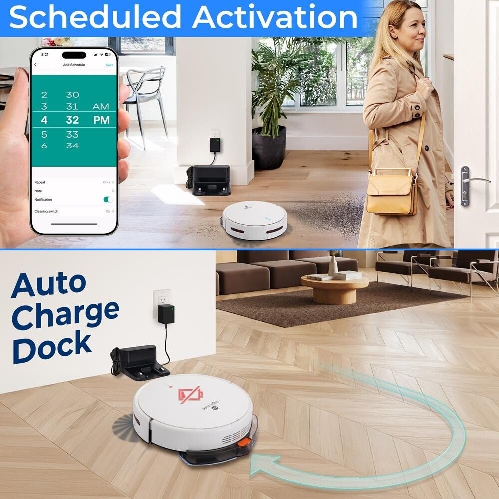 Pure Clean Smart Vacuum Cleaner – Automatic Robot Cleaning App Control (White)