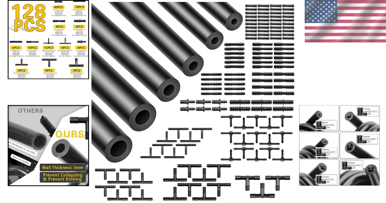High-Performance Silicone Vacuum Tubing Kit 6.6FT with 128 Connectors – 6 Sizes
