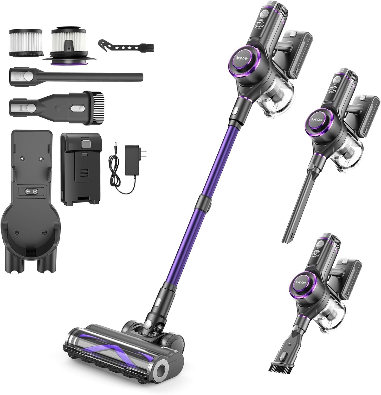 Cordless Vacuum Cleaner,75Min Runtime,600W 65KPA Dual Motor Pet Hair Vacuum