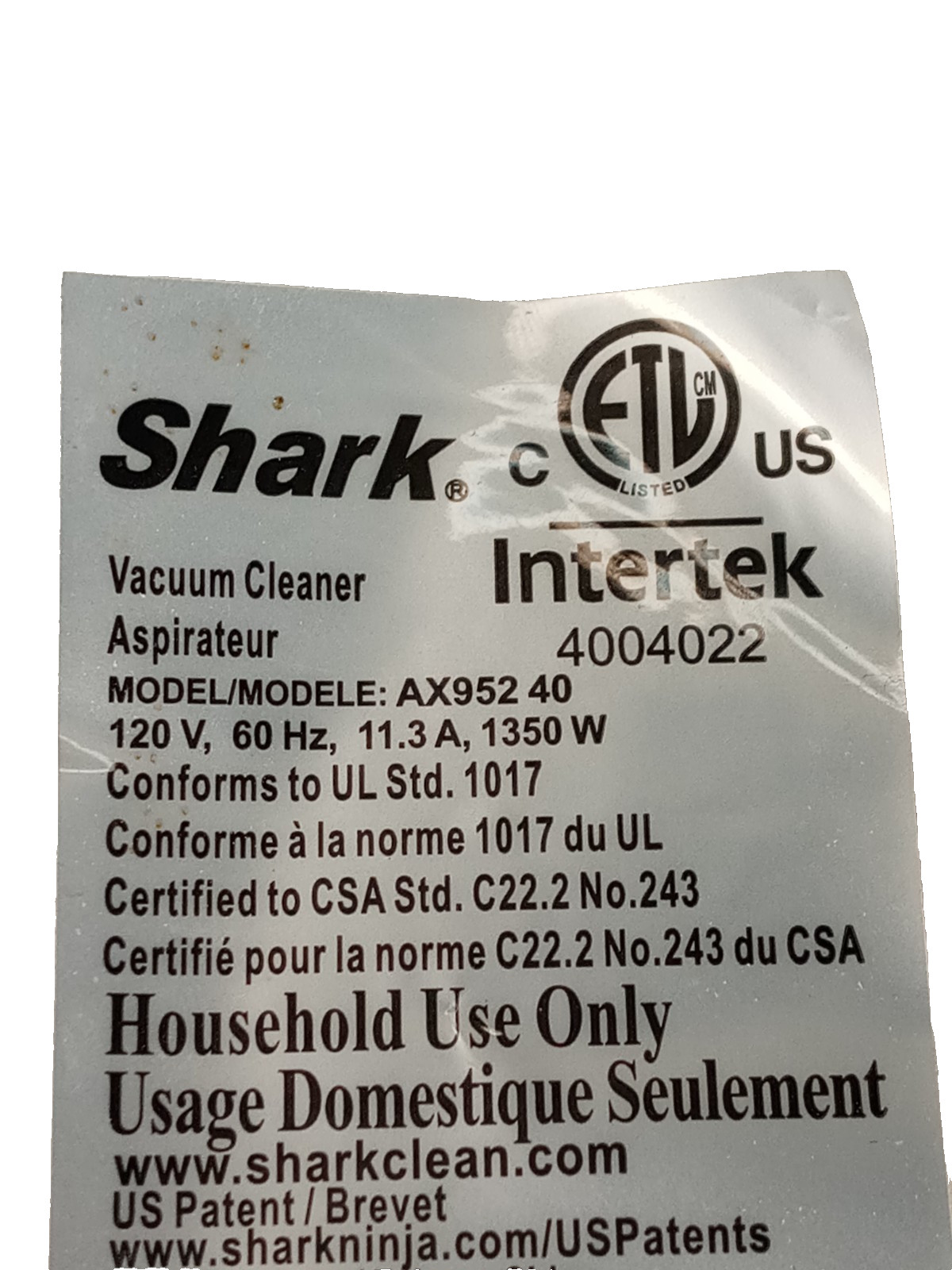 Shark Apex DuoClean Upright AX952 Vacuum Rear Main Wheel & Axle