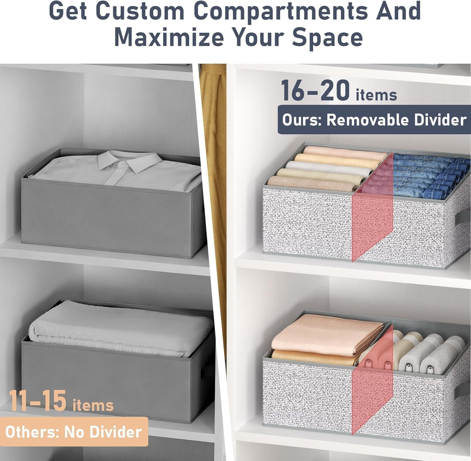 Closet Storage Bins Trapezoid Fabric Organizers 6 Pack with Handles Divider