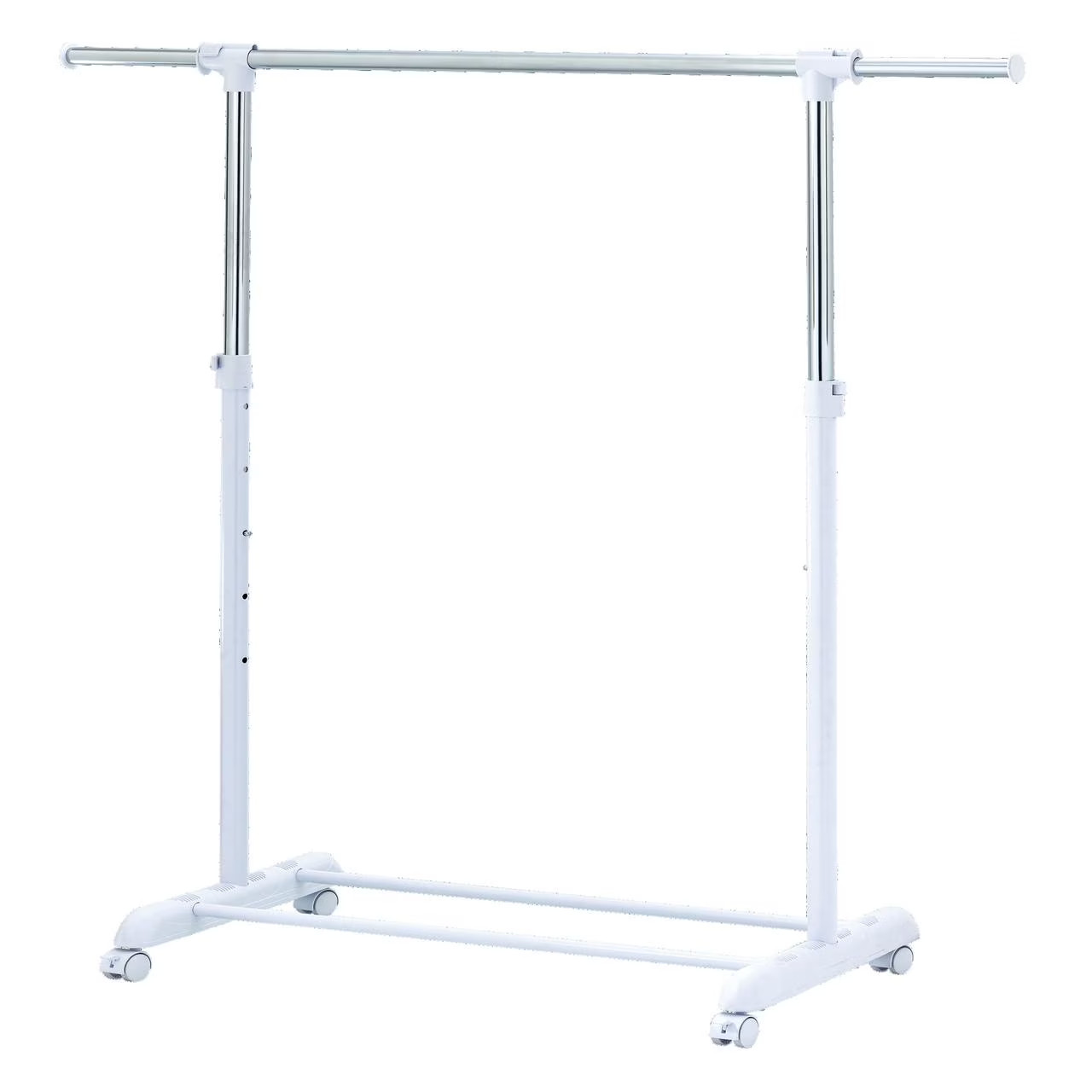 Mainstays Adjustable Rolling Garment Rack Metal Chrome White 84-121Wx44Dx123.5