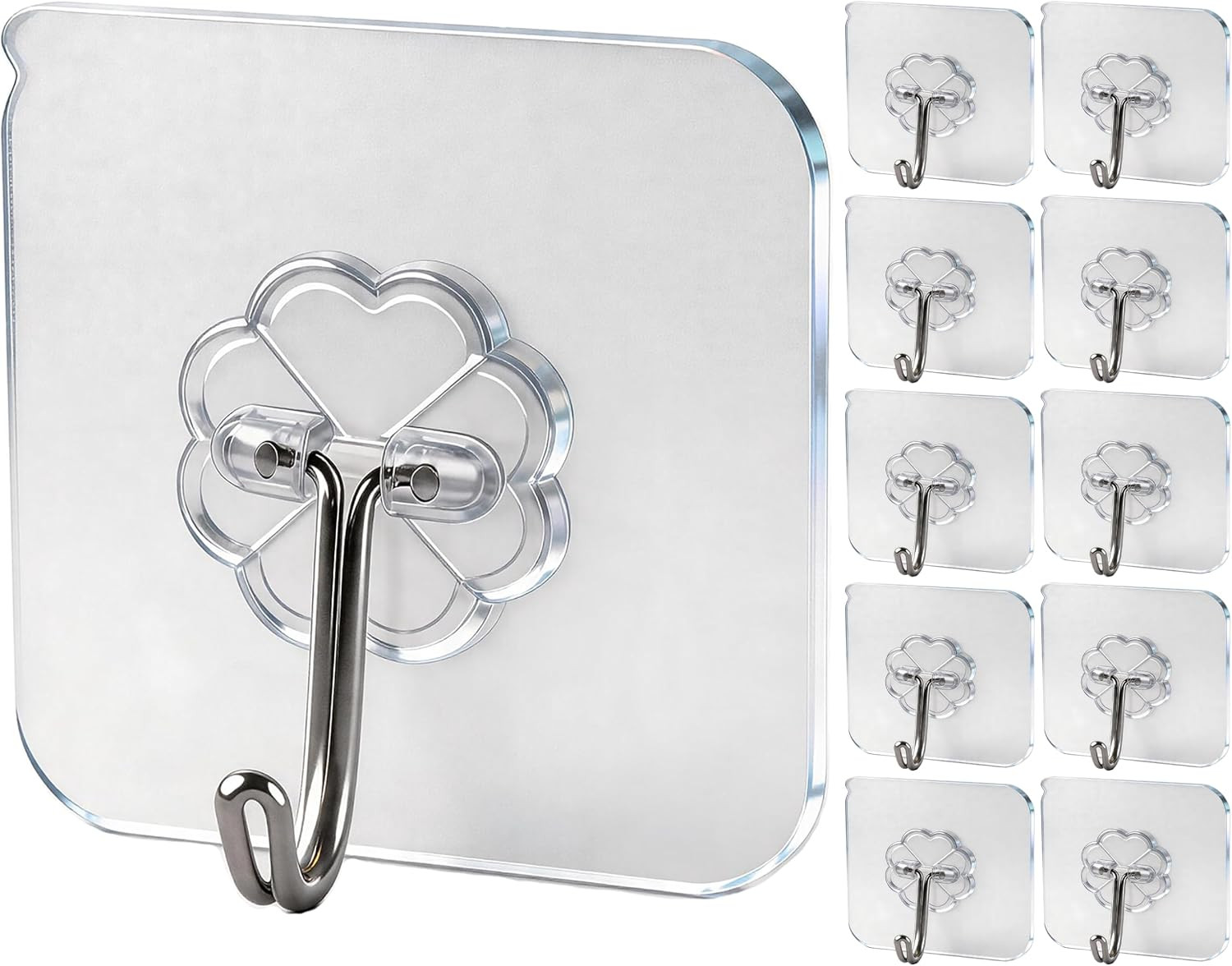 Wall Hooks 33 Lbs Max Heavy Duty Hooks for Hanging | 10 Pack Transparent Seamles