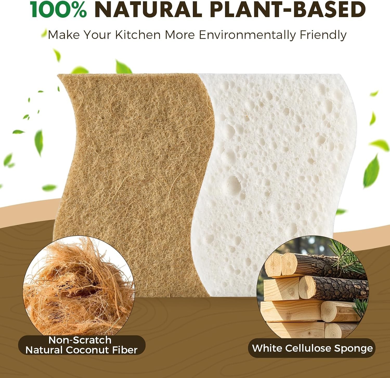 12 Pack Natural Biodegradable Kitchen Non Scratch Sponges,Compostable Plant B…