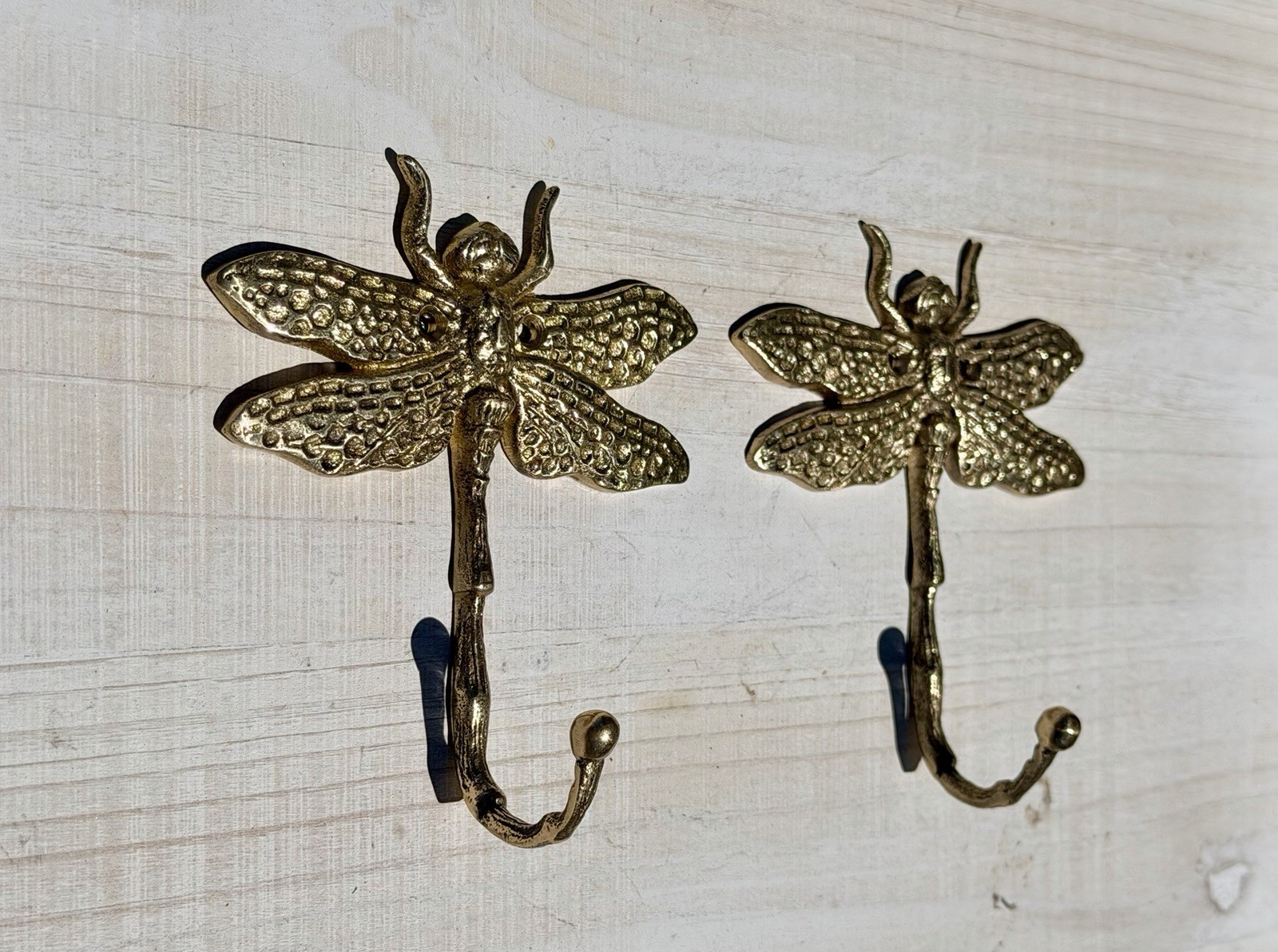 Gold Metal Wall Hook Dragonfly Polished Finish Set of 2 Art Nouveau Wall Mounted
