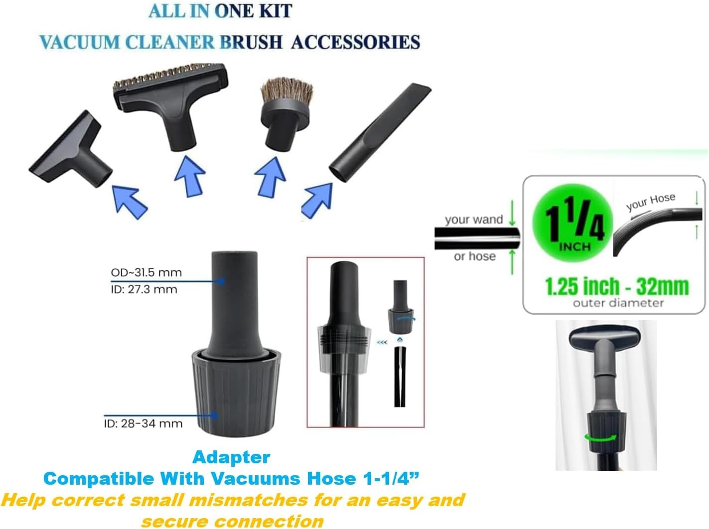 1 1 4″ 32mm Vacuum Attachments Compatible with Shark Navigator Lift Away NV350