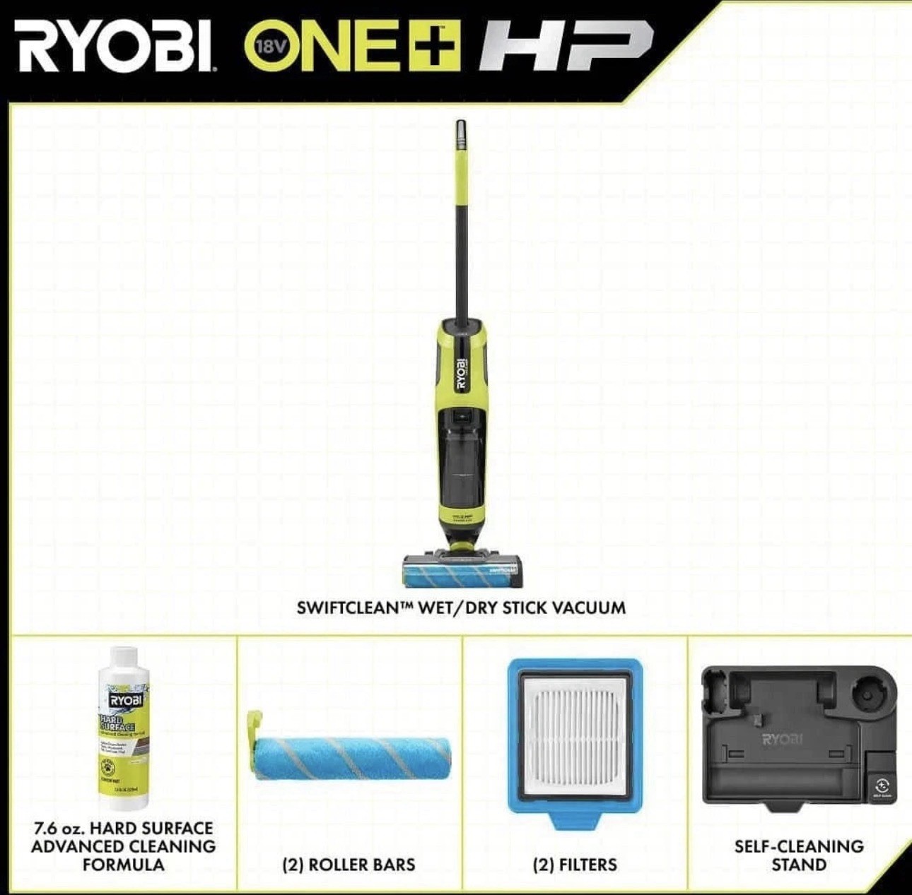 RYOBI ONE+ HP 18V Cordless SWIFTClean Wet/Dry Stick Mop and Vacuum (Tool Only)