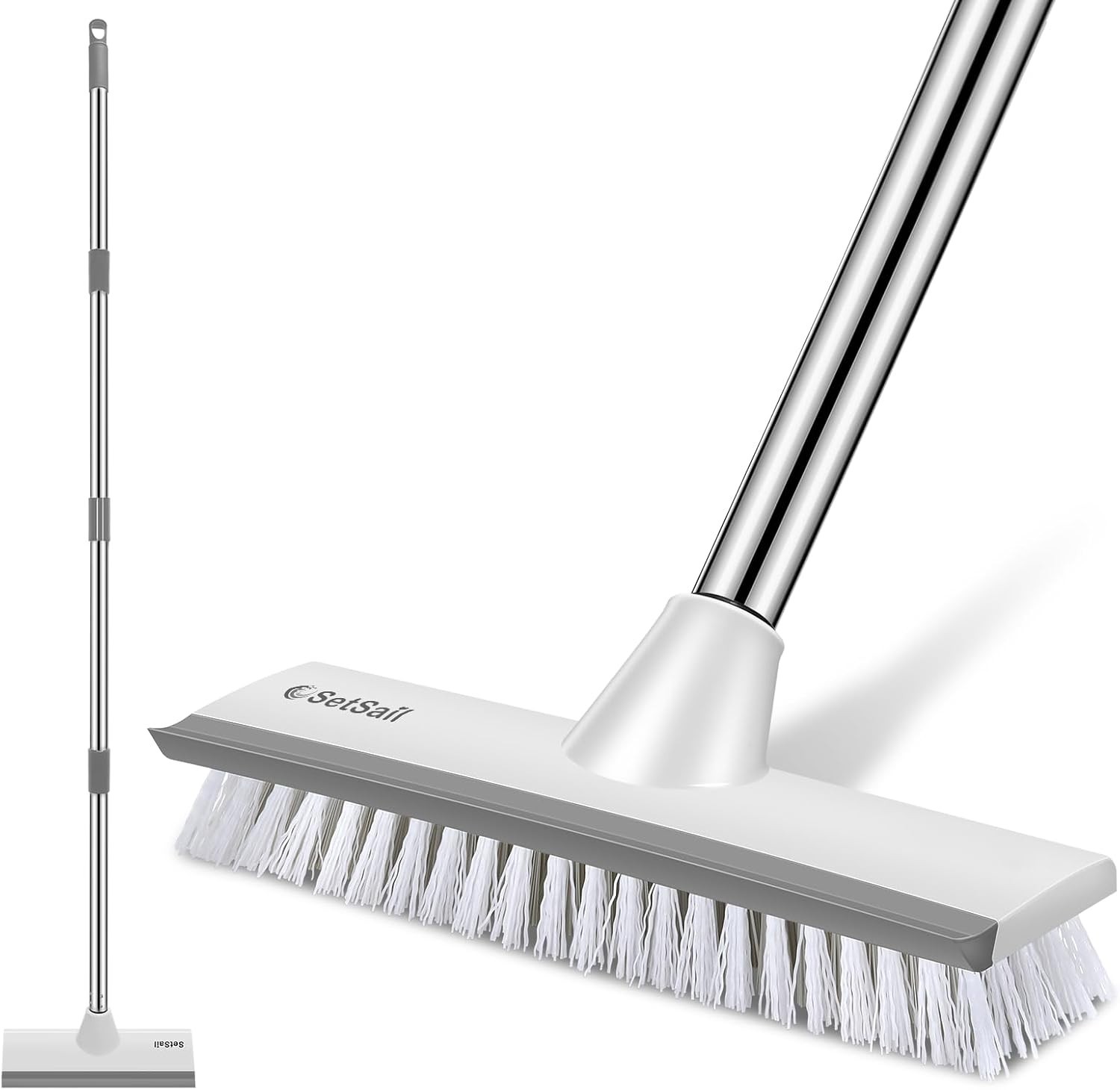 Floor Scrub Brush with 51-Inch Long Adjustable Handle 2 in 1 Scrape Brush Sti…