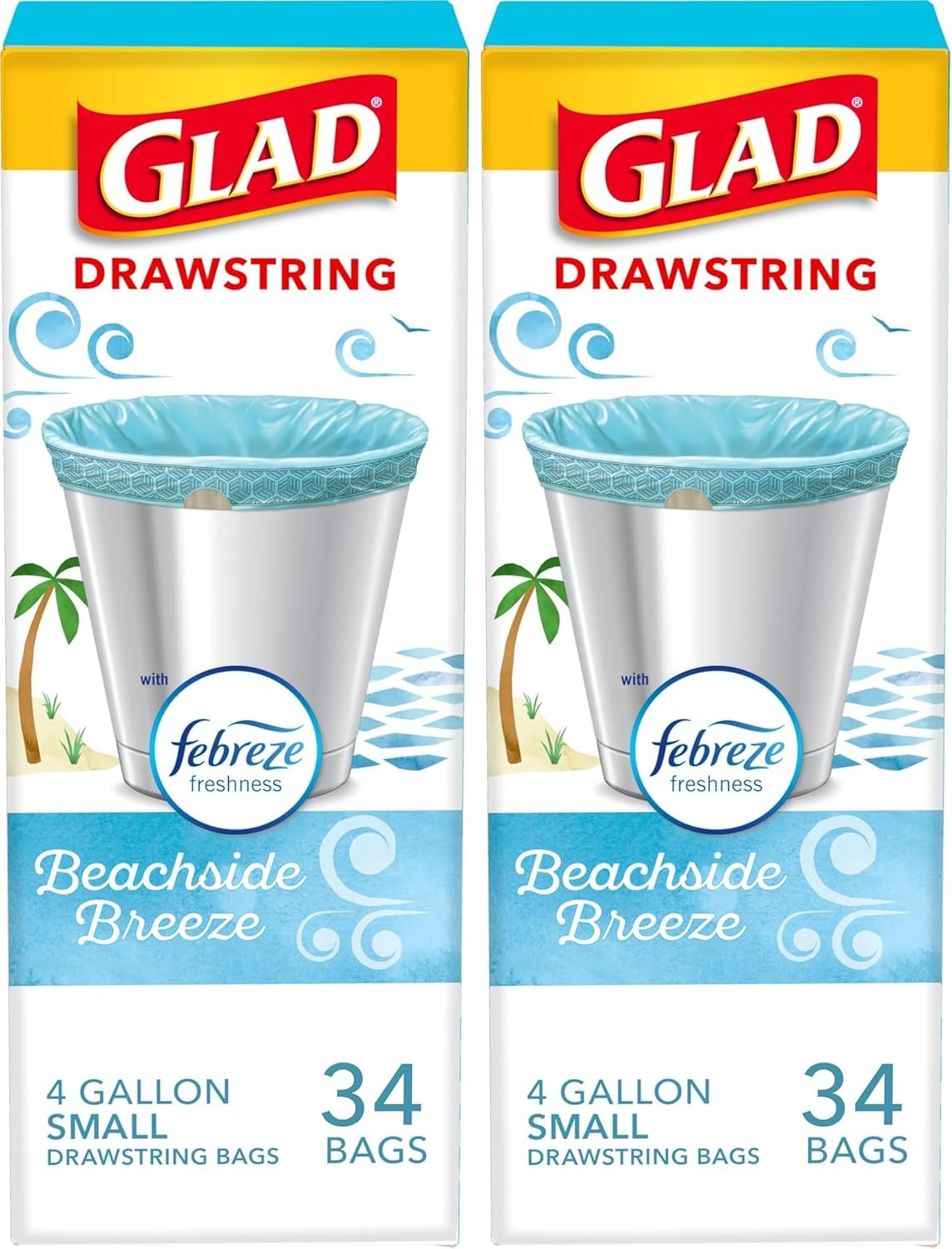 Glad Small Trash Bags 4 Gallon, Febreze Beachside Breeze Garbage Bags, Odor Resi