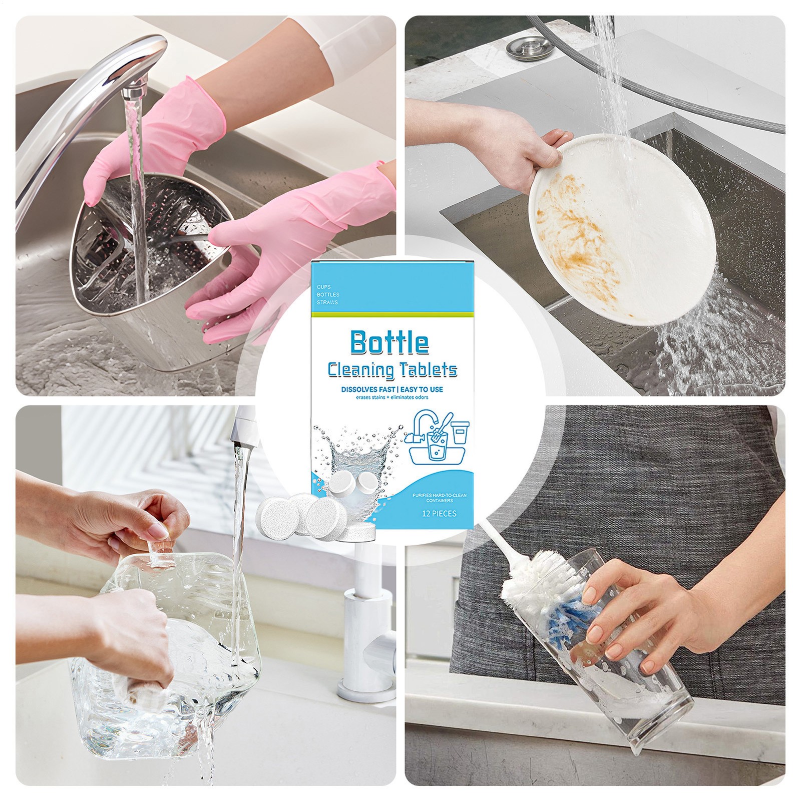 `Water Bottle Cleaning Tablets 12pack Chlorinefree And Odorless Cleaner