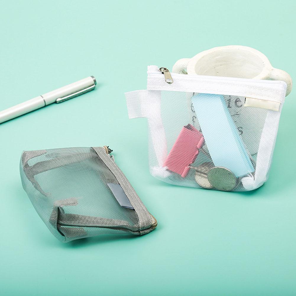5PC Mesh Transparent Storage Bag Portable Travel Cosmetic Key Coin Zipper Purse
