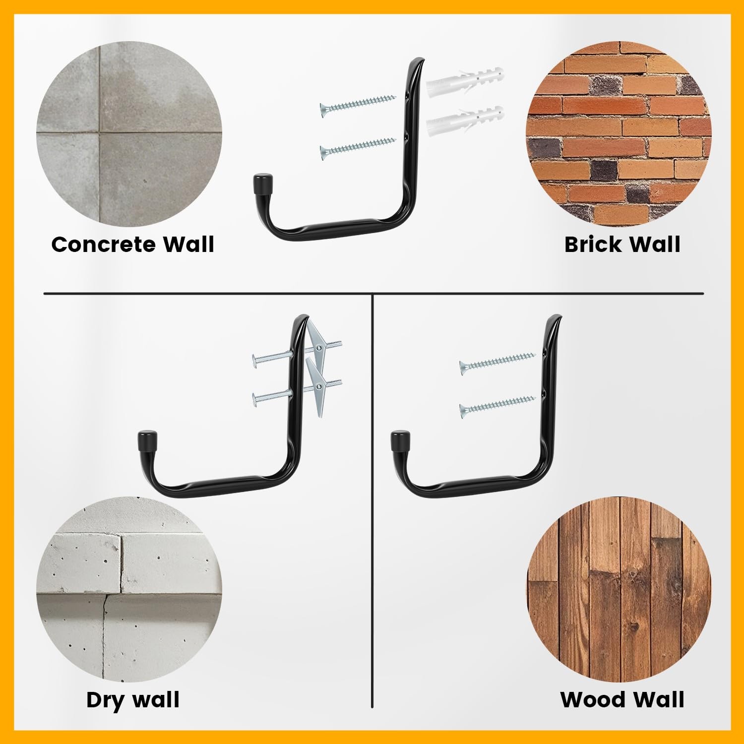 8 Pack Heavy Duty Garage Hooks 50lb Metal Wall J Hooks Black
