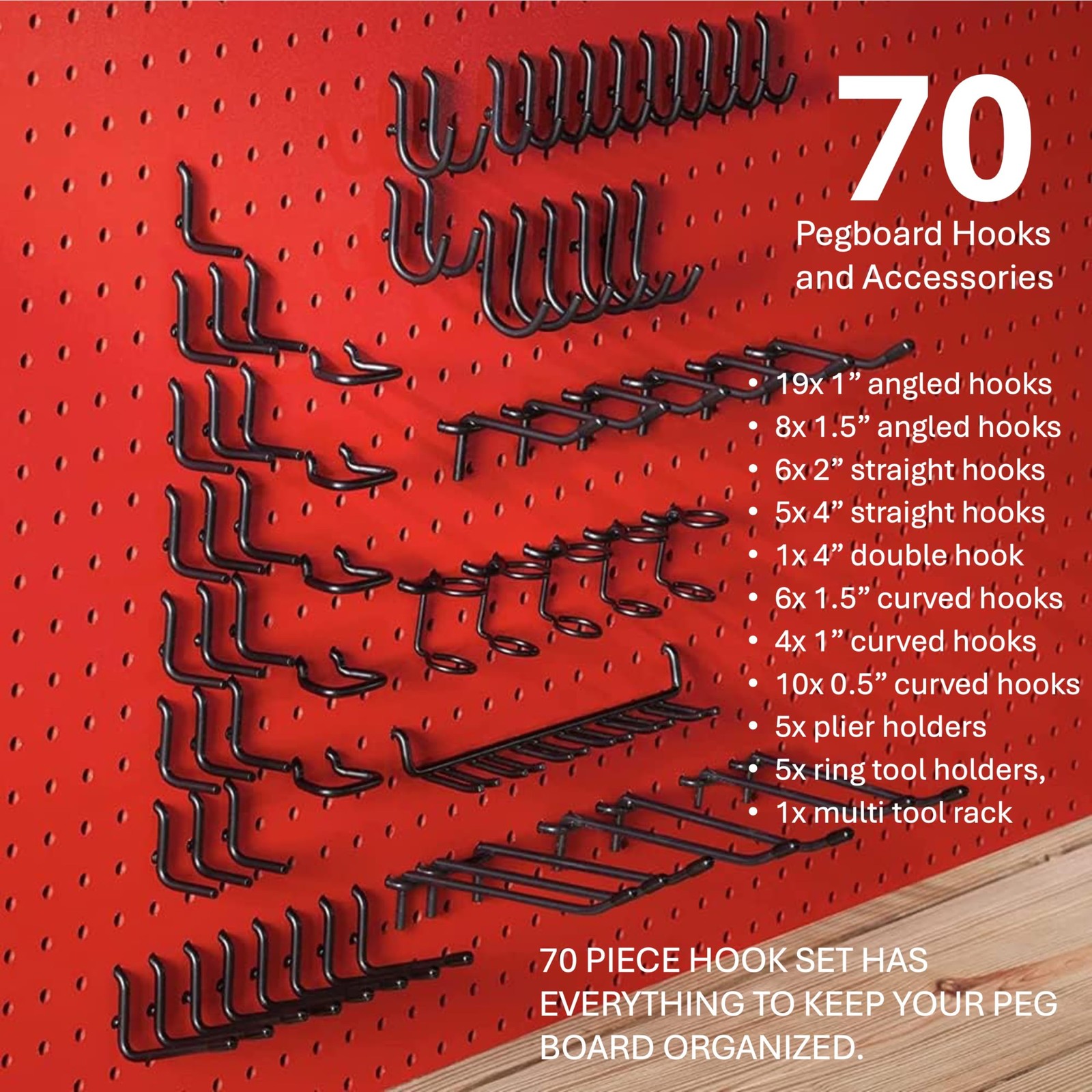 70 PCS Extra Thick Black 1/4 Inch Pegboard Hooks Heavy Duty Tool Organization