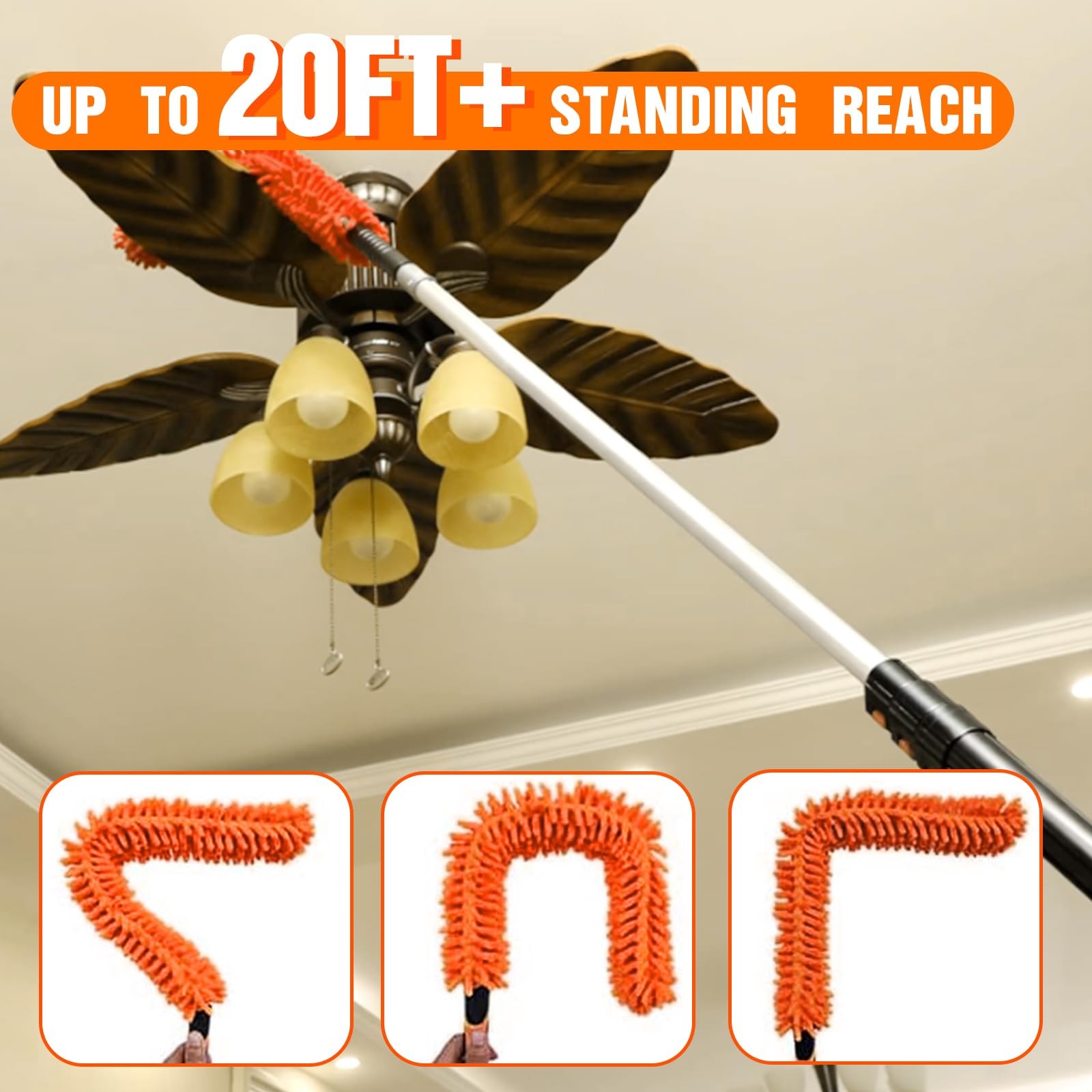 26FT Ceiling Fan Cleaner Kit with Extension Pole, Microfiber Duster & Cloth