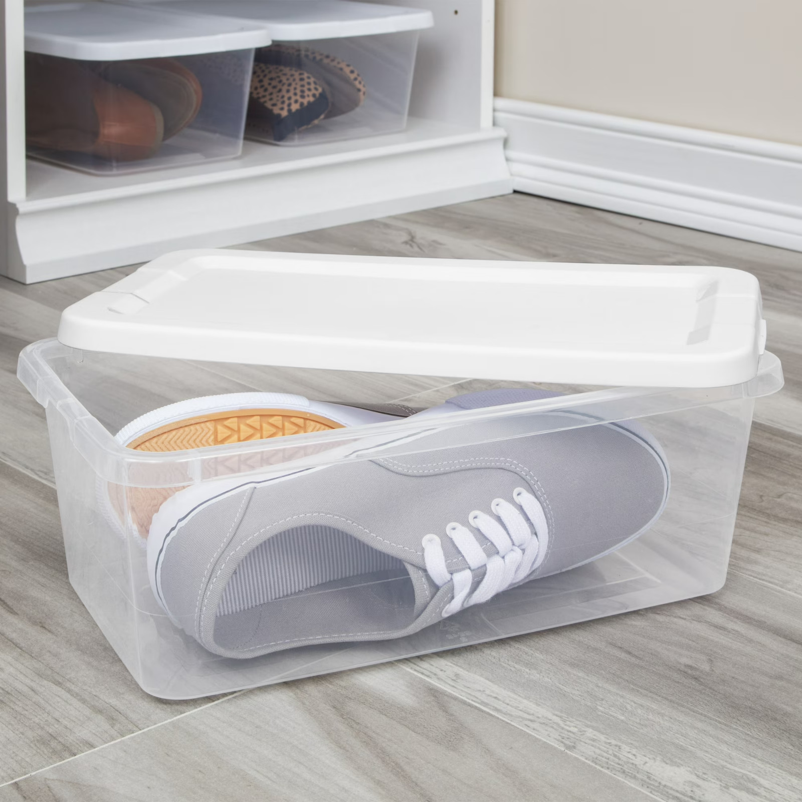 Sterilite 6 Qt Clear Storage Bin, Snap-on White Lid, 20-Pack, Stackable Plastic