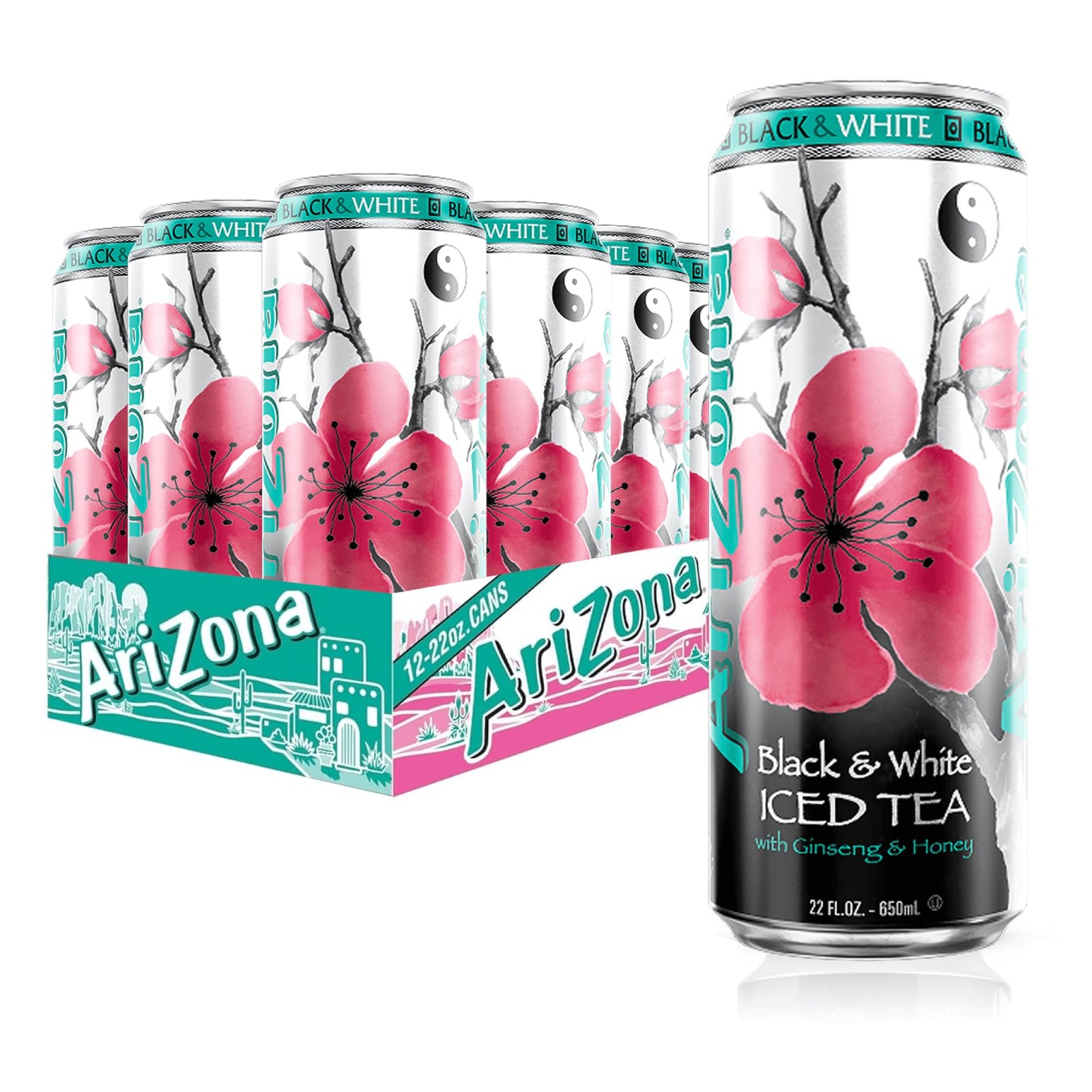 AriZona Black and White Tea – Big Can, 22 Fl Oz (Pack 22 of 12)