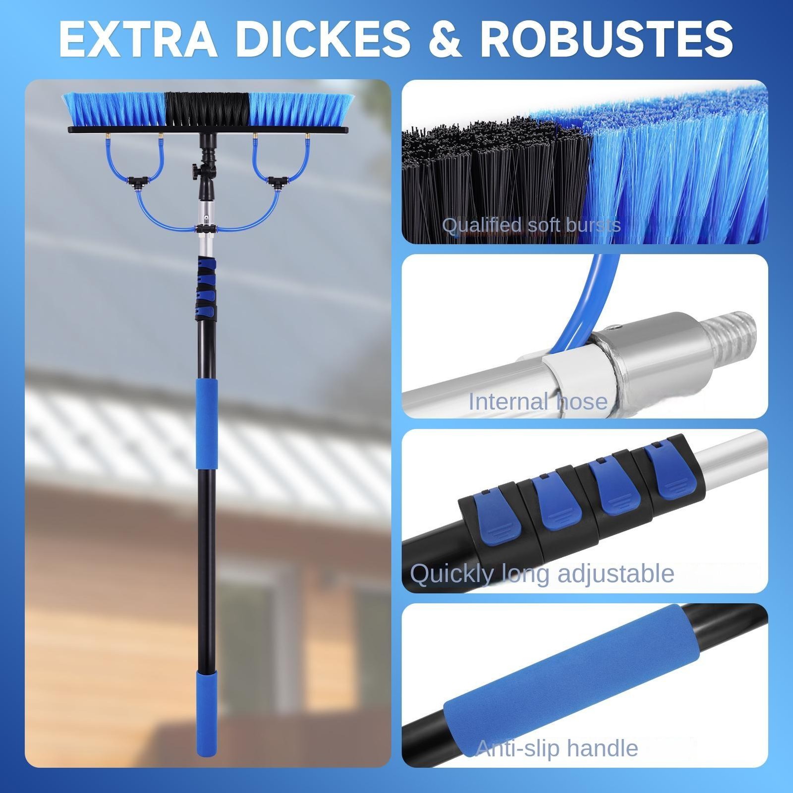 Solar Panel Cleaning Kit with 16 ft Water Fed Pole, Brush and Squeegee