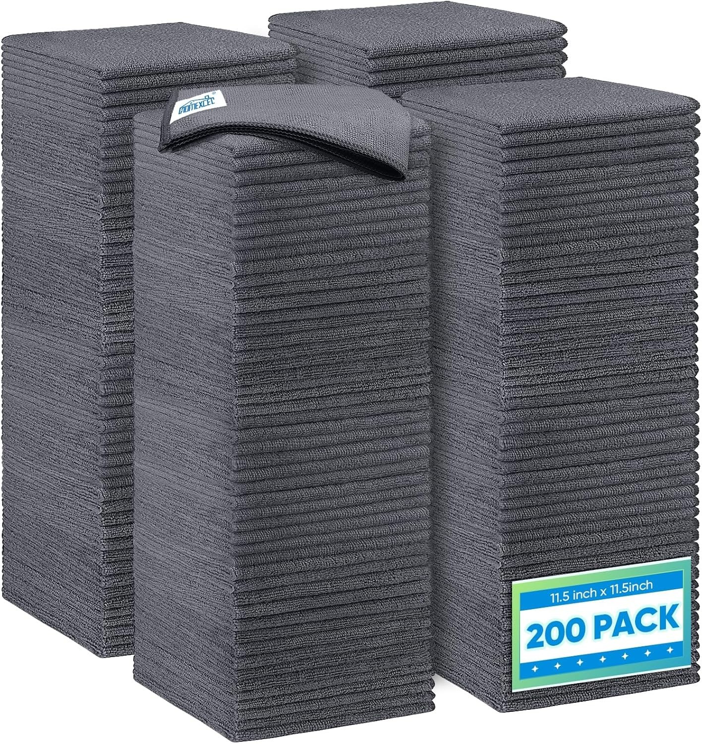 Ultra Absorbent Grey Microfiber Cleaning Rags – 200 Count, Lint and Scratch Free