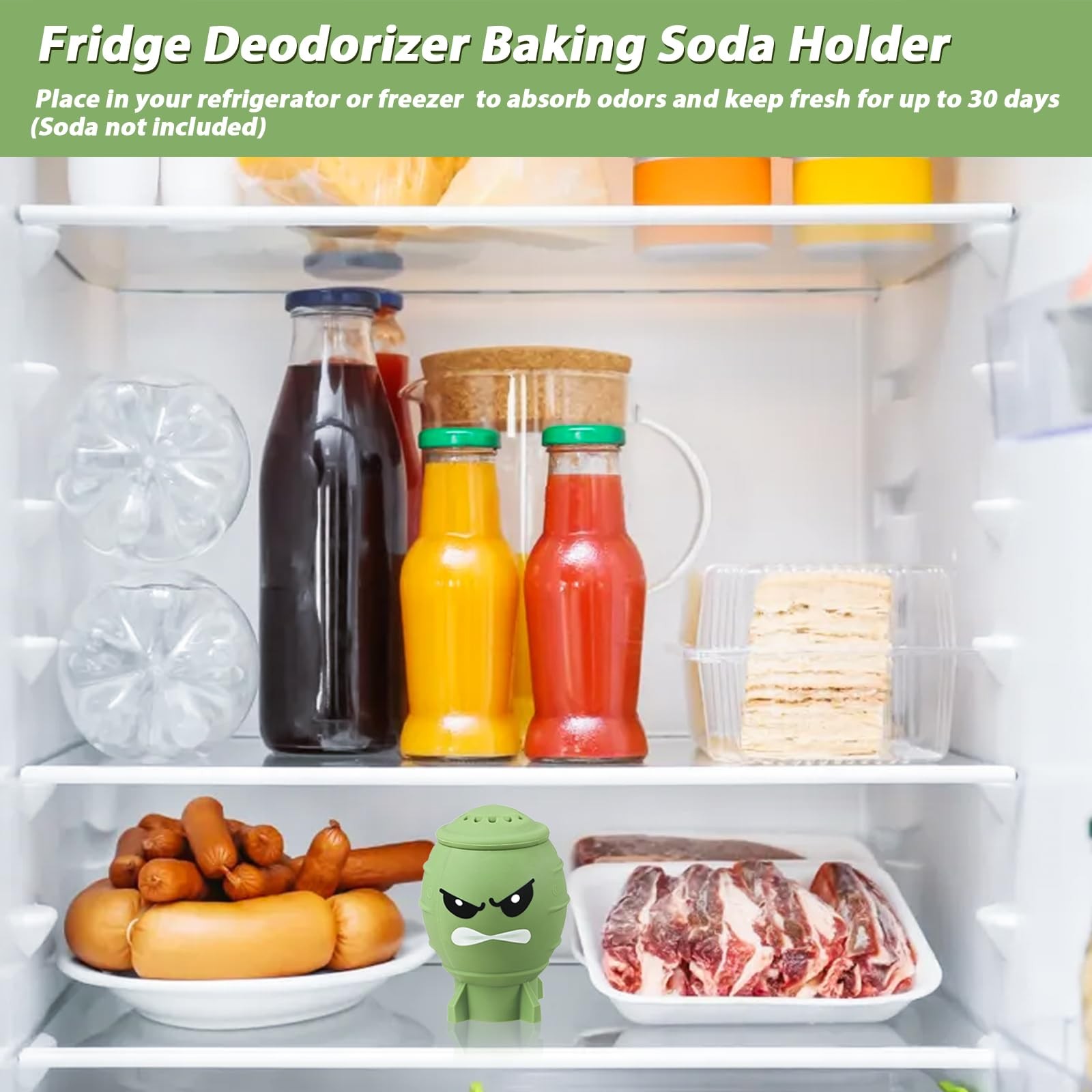 Koluti Fun Guy Fridge Deodorizer, Baking Soda Holder for Refrigerator Green