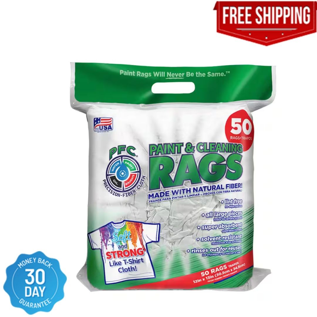 Painters Rags 50 Pack Natural Fiber Lint Free Absorbent Soft Cleaning Cloths