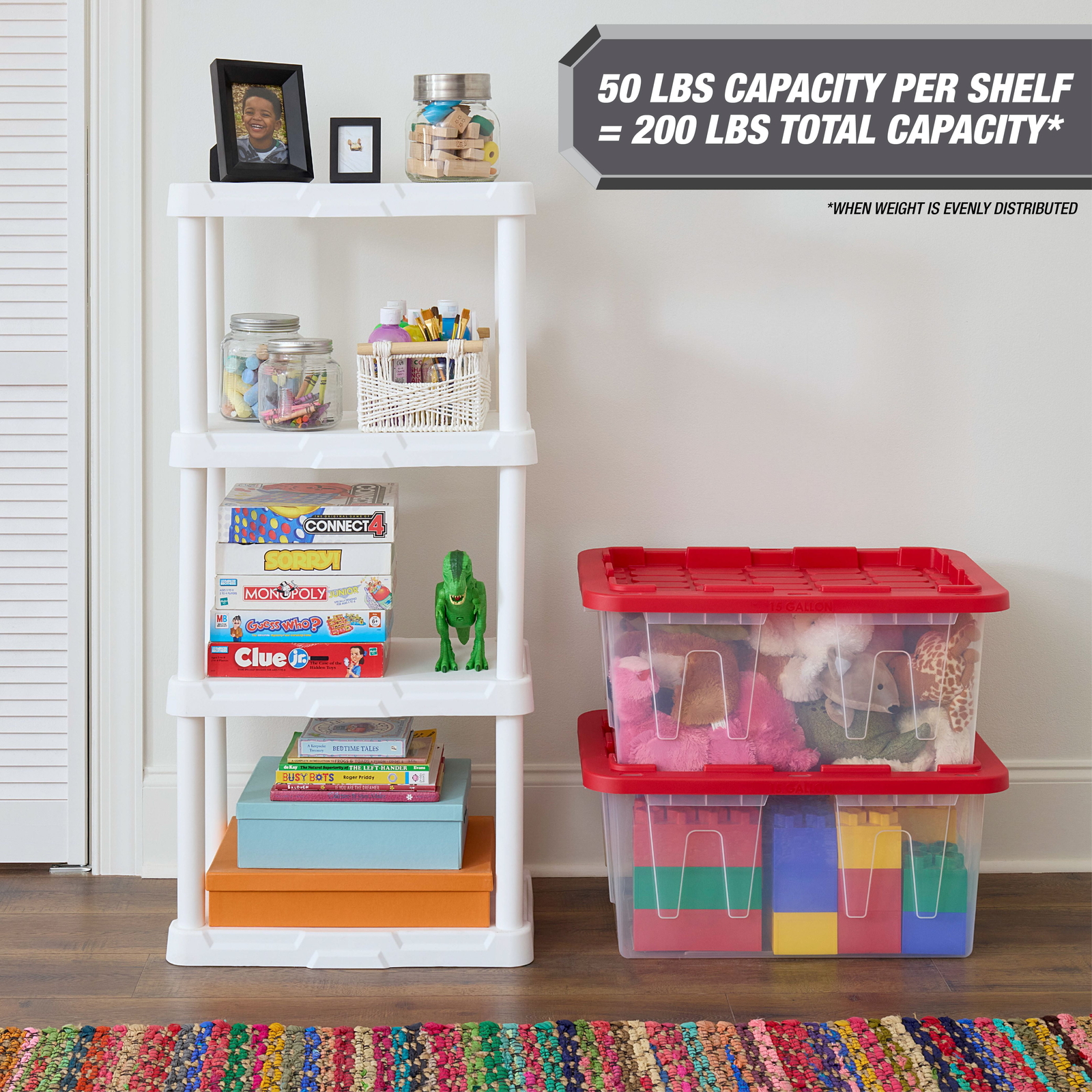 4-Shelf Black Plastic Storage Shelf, 22″ W x 14″ D x 47″ H,