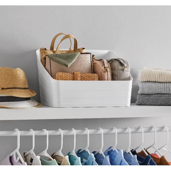 Storage Bin White Flexible Closet Organizer Basket Handle Design