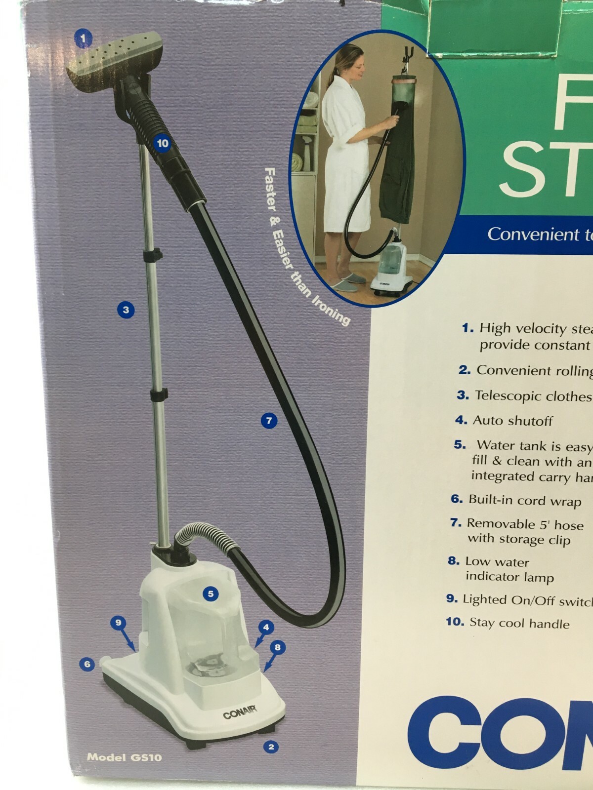 New Conair GS10 Deluxe Fabric Steamer w/Telescopic Pole 1300W Clothes Drapes