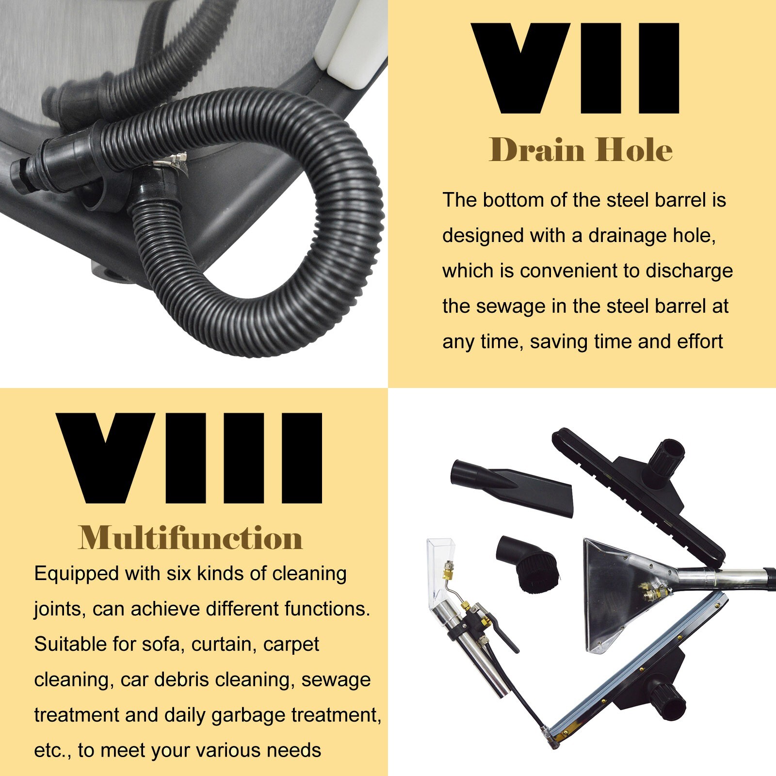 110V 2.7HP 3 in 1 80L Carpet Extractor Machine Wet/Dry Vacuum Cleaner