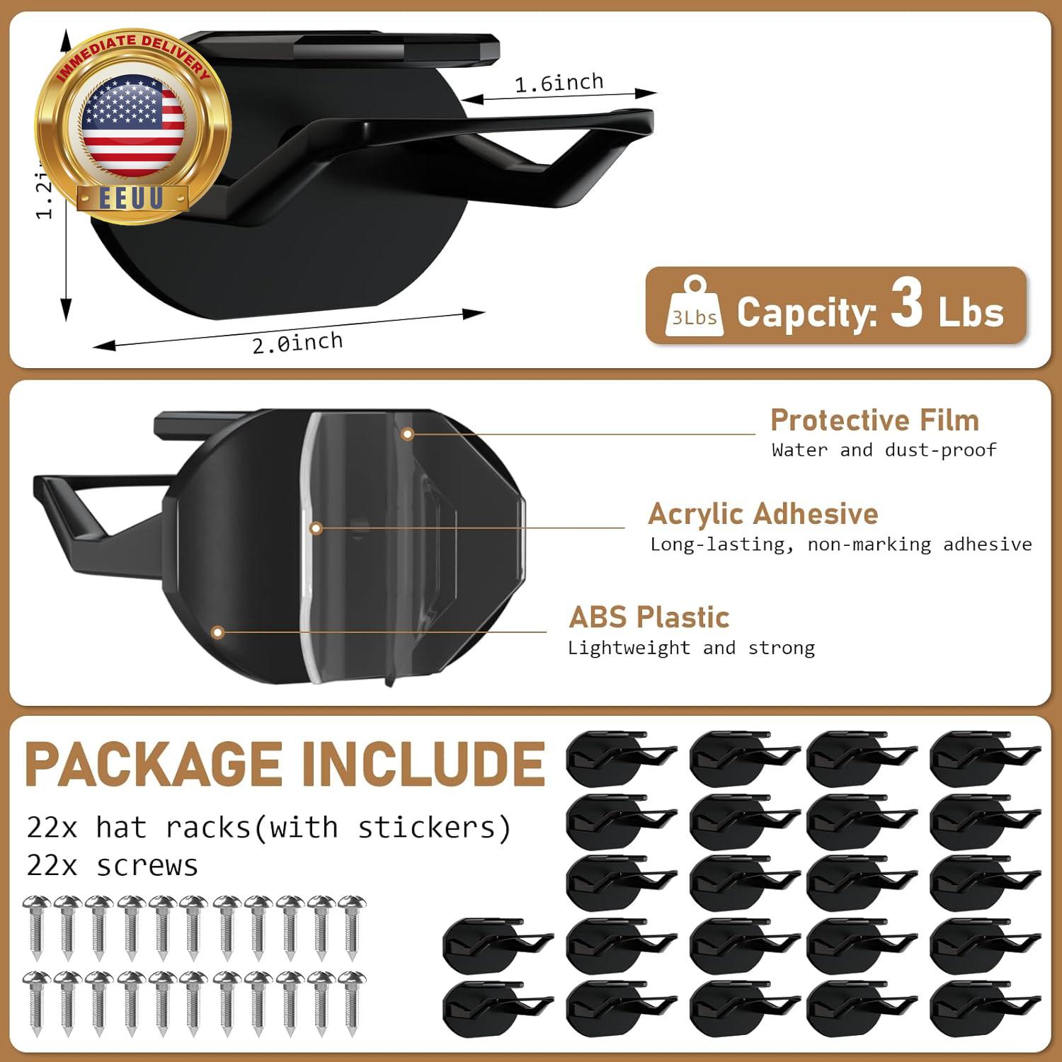 22 Pack Adhesive Hat Hooks for Wall, Super Strong Hat Rack for Baseball Caps, Ha