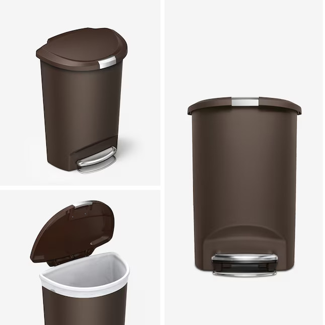 simplehuman 13 Gal Semi Round Step Trash Can Locking Lid Mocha Plastic CW1343
