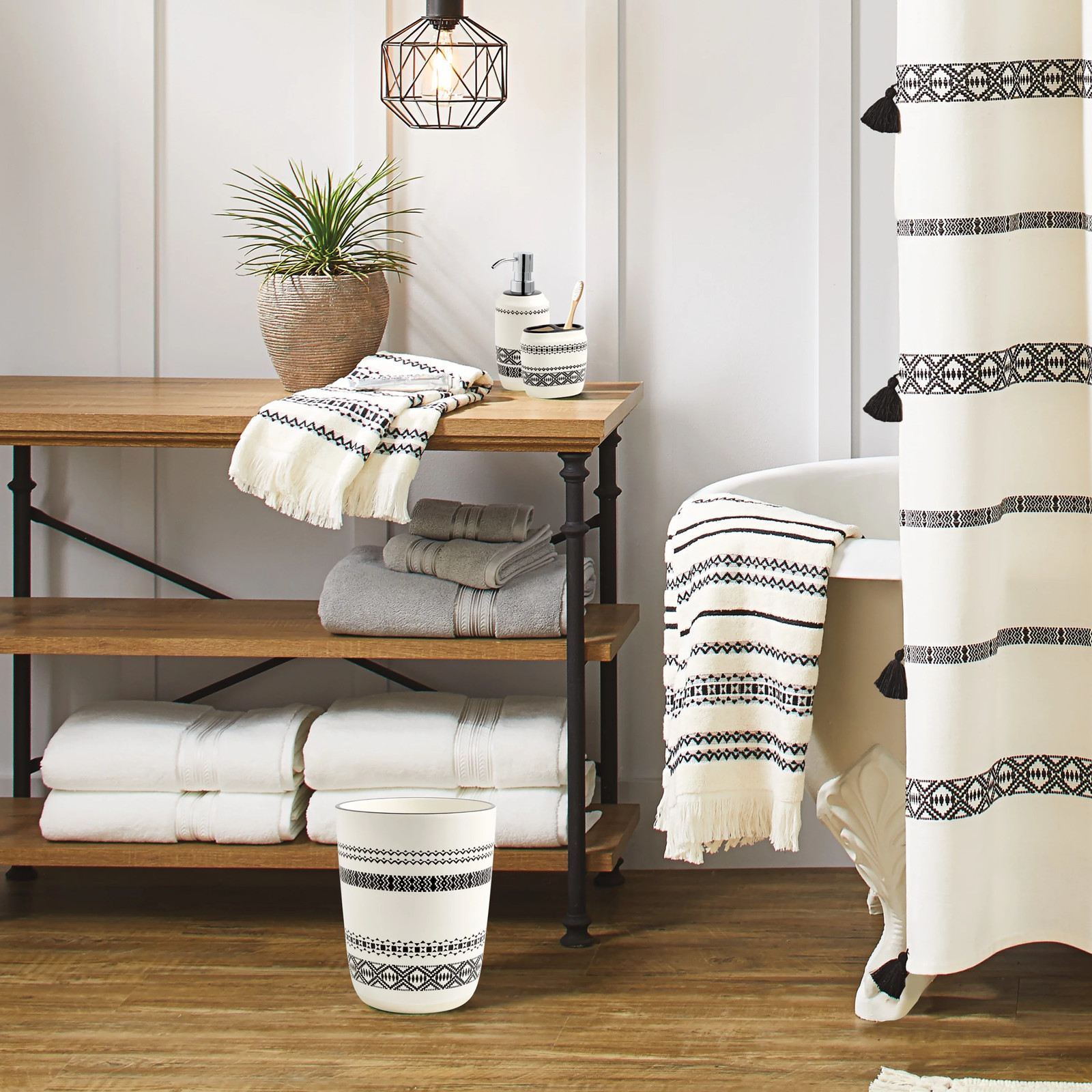 Better Homes & Gardens Boho Chic Wastebasket Black, Ceramic, Adult